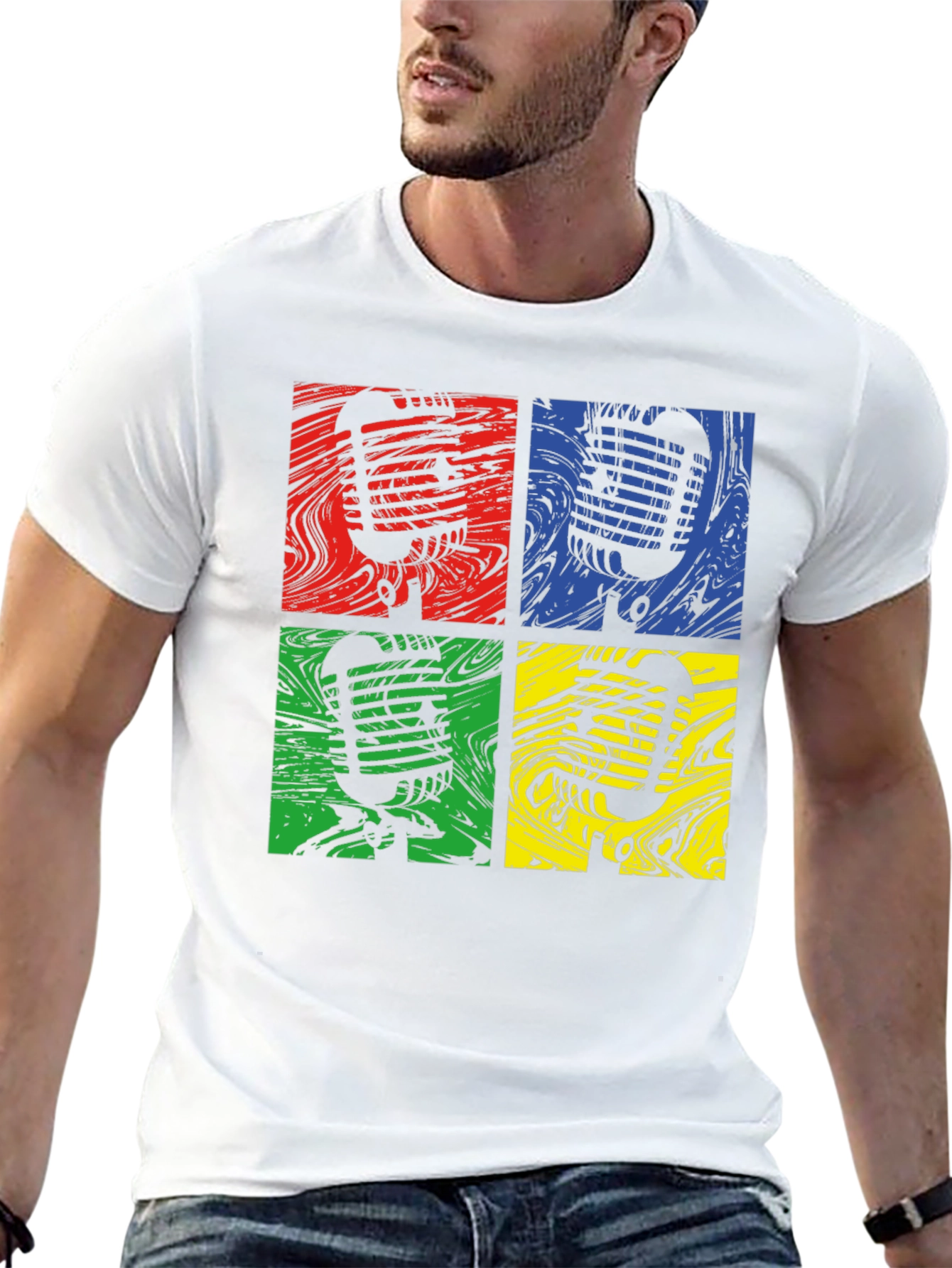Black Retro Microphone T-Shirt - Pop Art Style, Music Lover Tee view 13
