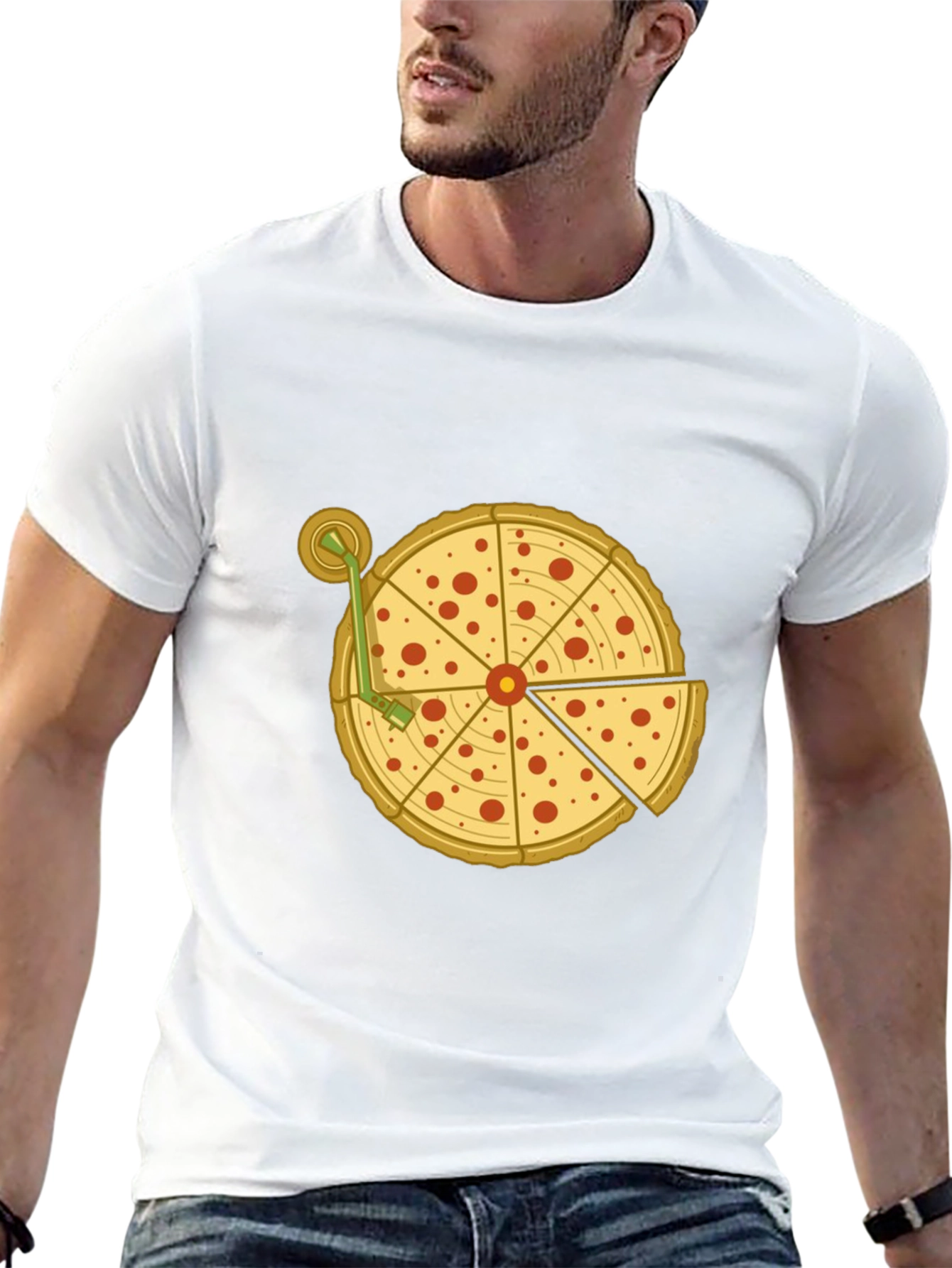 Black Pizza Turntable Graphic Tee - Black Cotton T-Shirt view 13