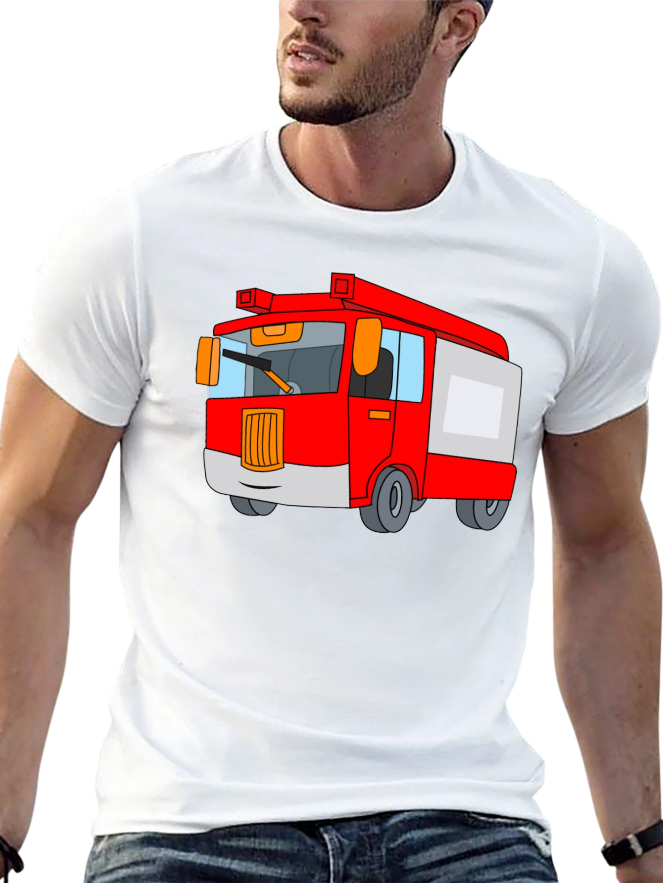 Black Fire Truck Cartoon Graphic Black T-Shirt view 13