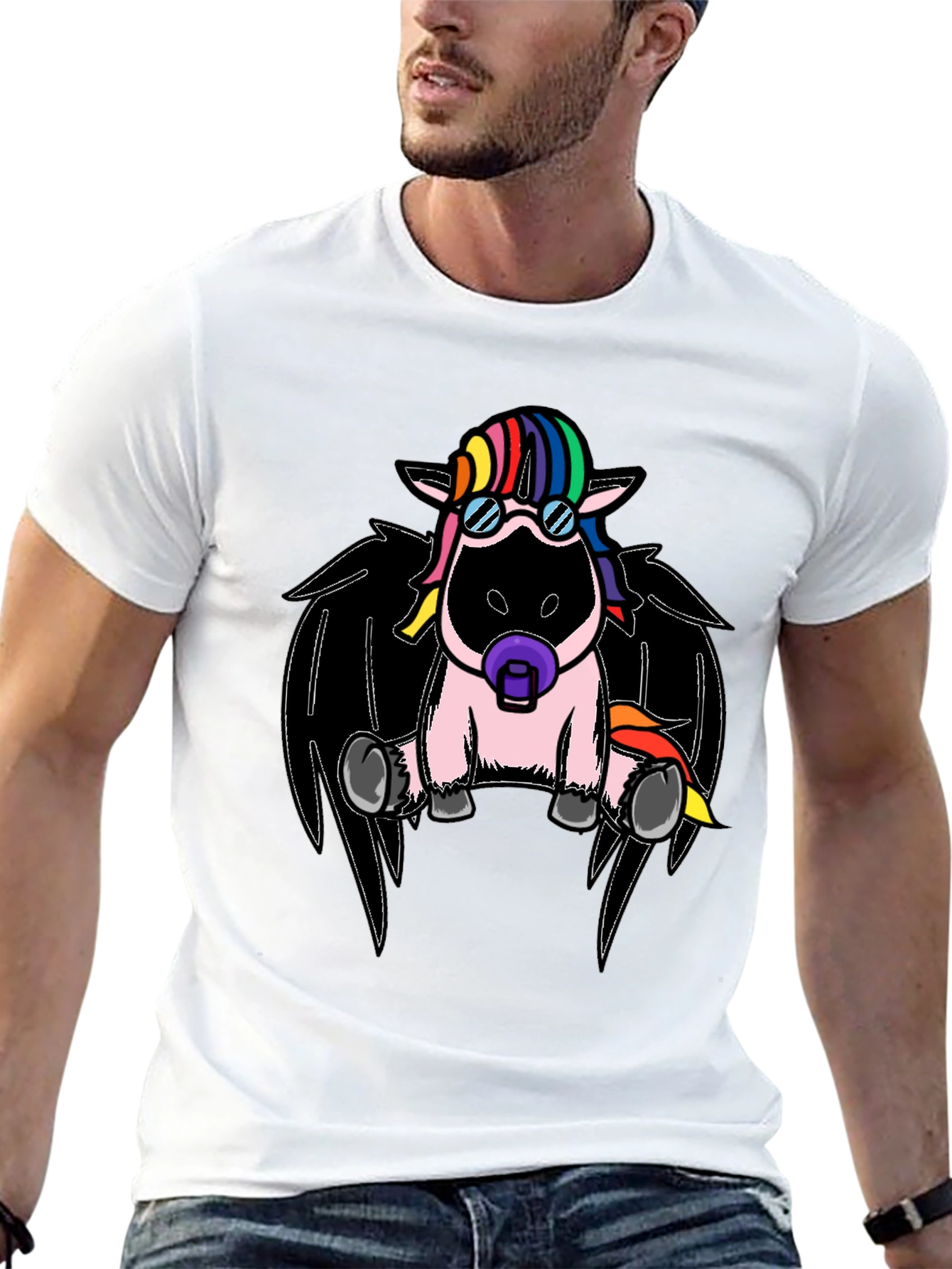 Black Cool Unicorn with Wings Graphic T-Shirt view 13