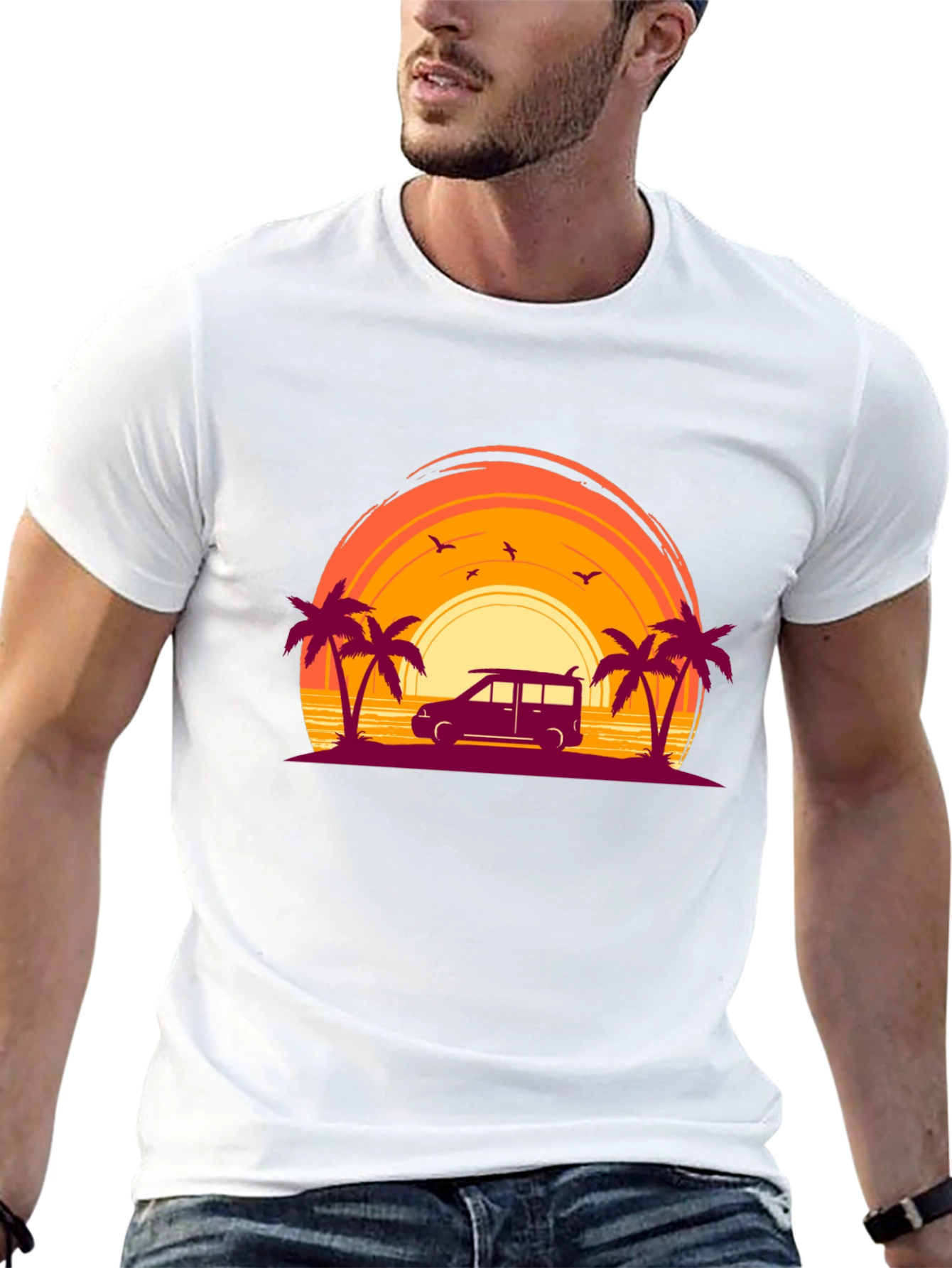 Black Sunset Beach Van Graphic Tee view 13