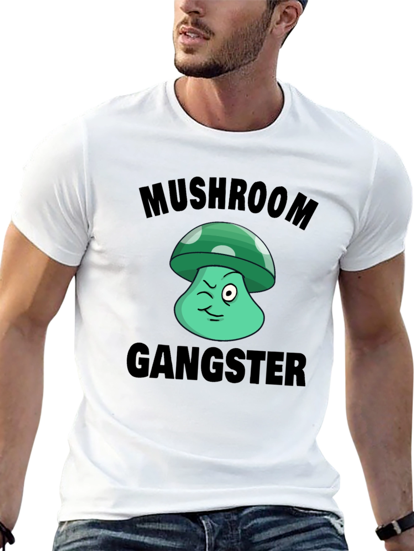 Black Mushroom Gangster Graphic T-Shirt view 13