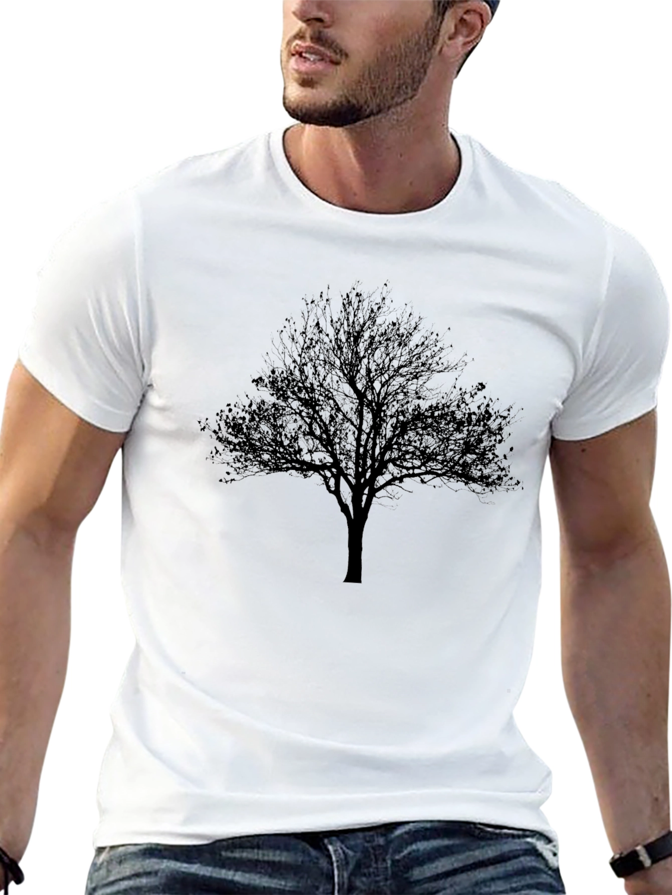 Black Monochrome Tree Graphic Tee - Men's Black T-Shirt view 13