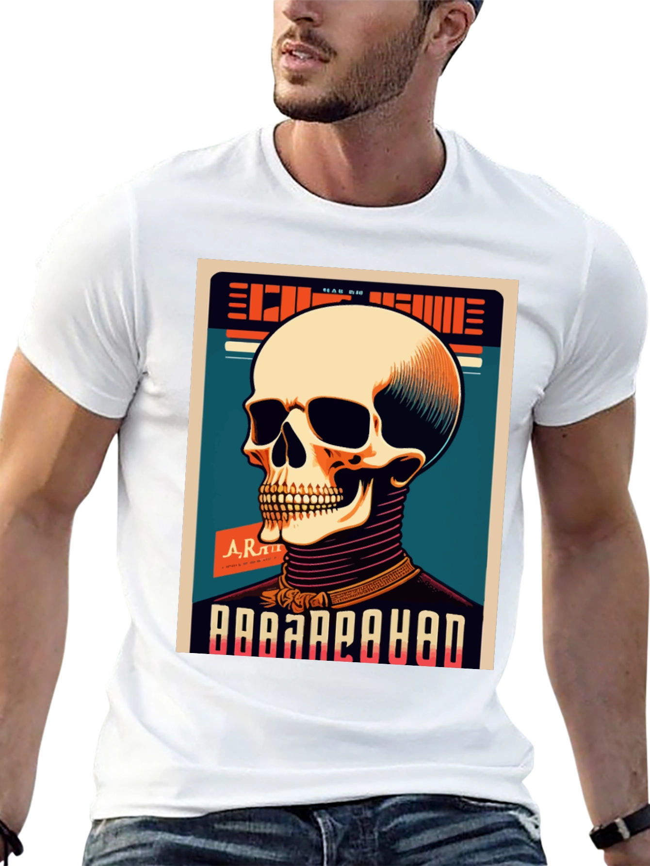 Black Skull Graphic Print Crew Neck T-Shirt view 13