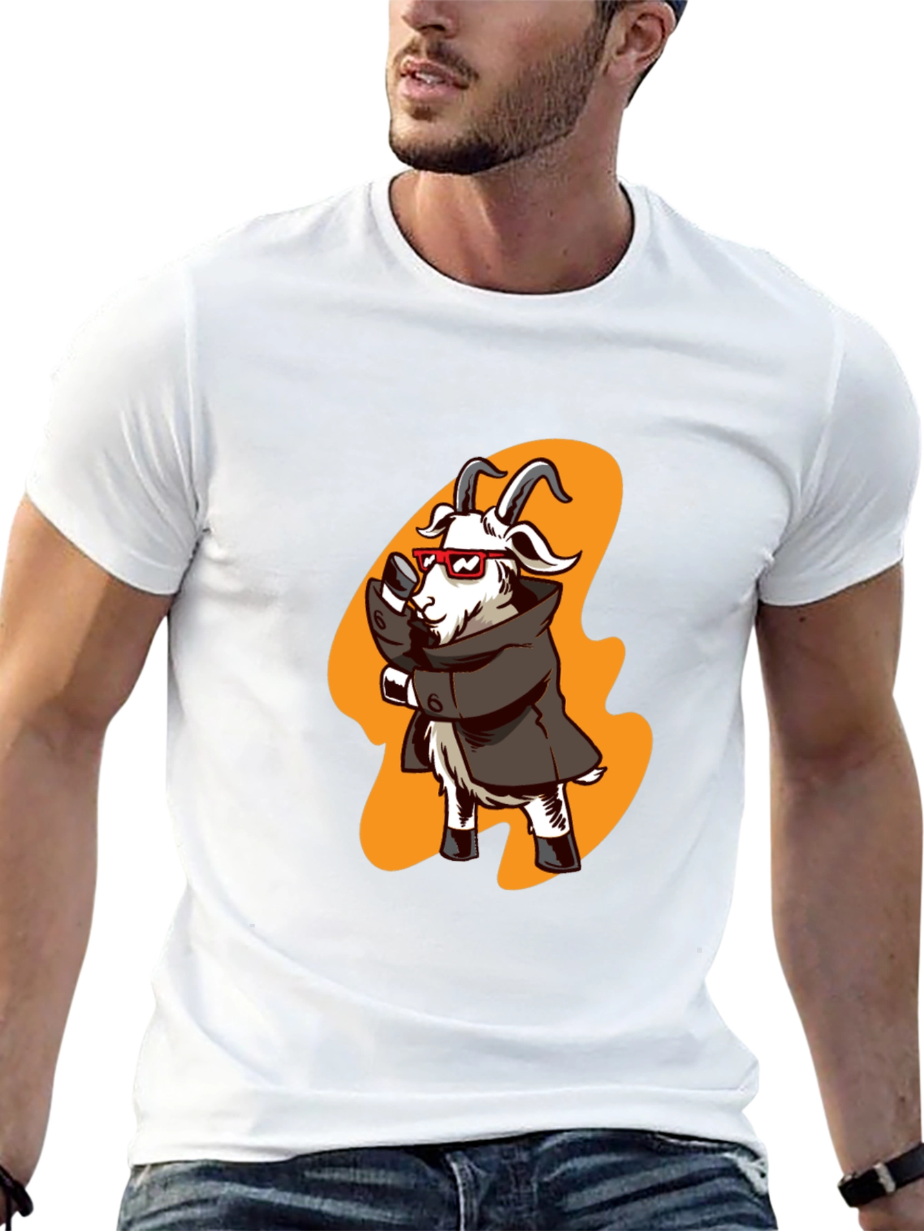 Black Cool Goat in Trench Coat Graphic Tee view 13