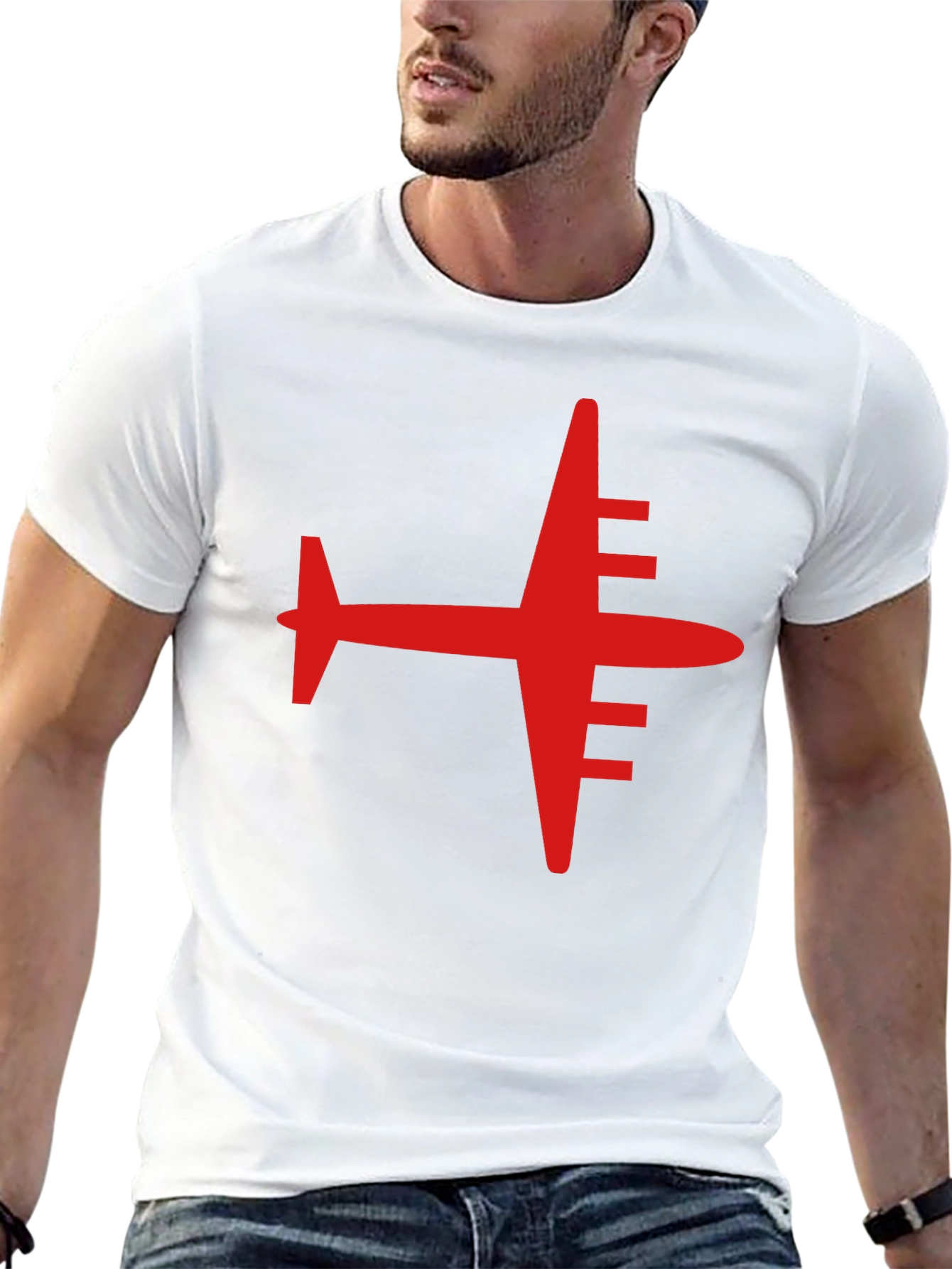 Black Red Airplane Graphic Tee - Black Casual T-Shirt view 13