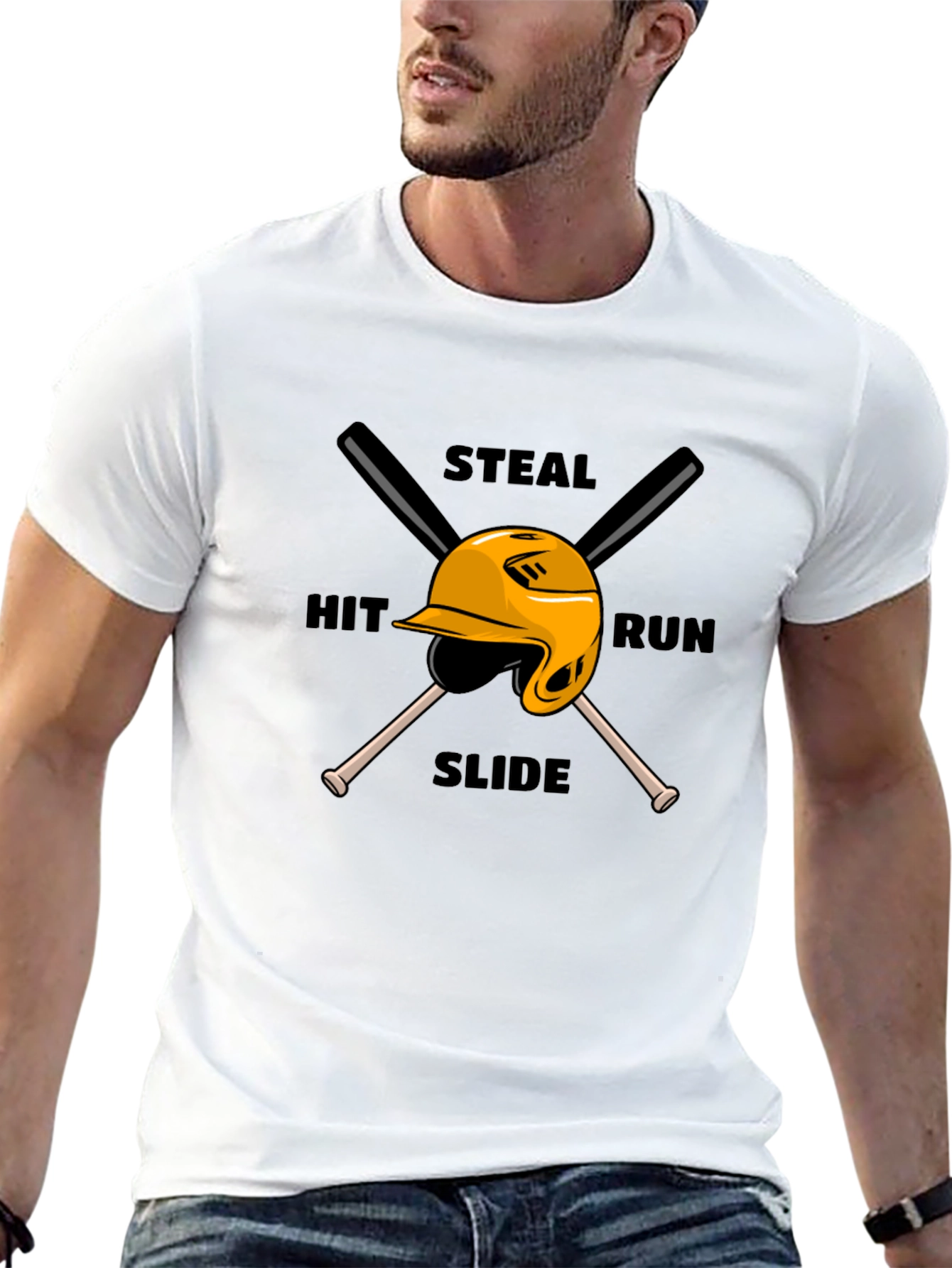 Black Baseball Steal Hit Run Graphic T-Shirt view 13
