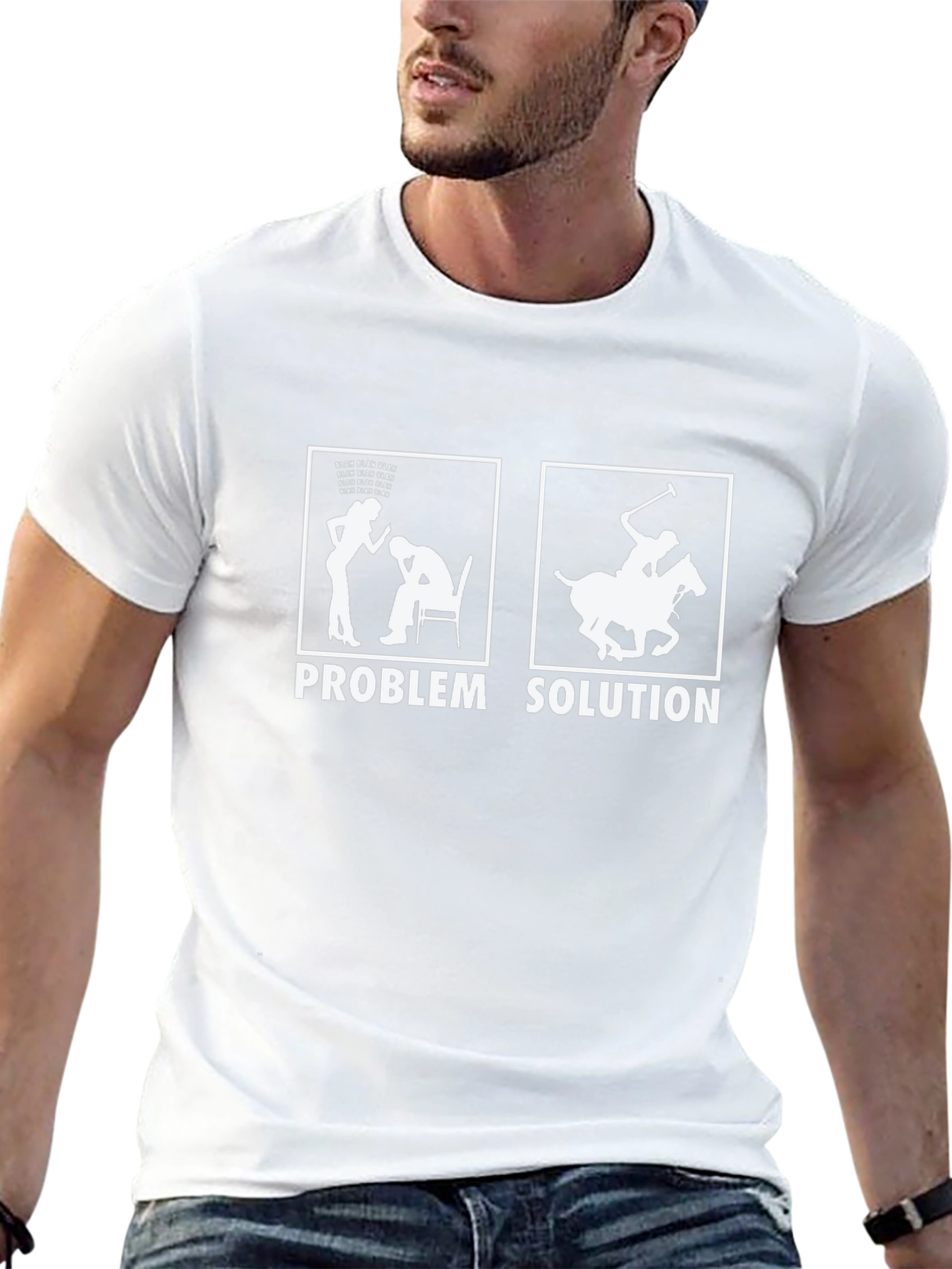 Black Problem Solution Polo Humor T-Shirt view 13