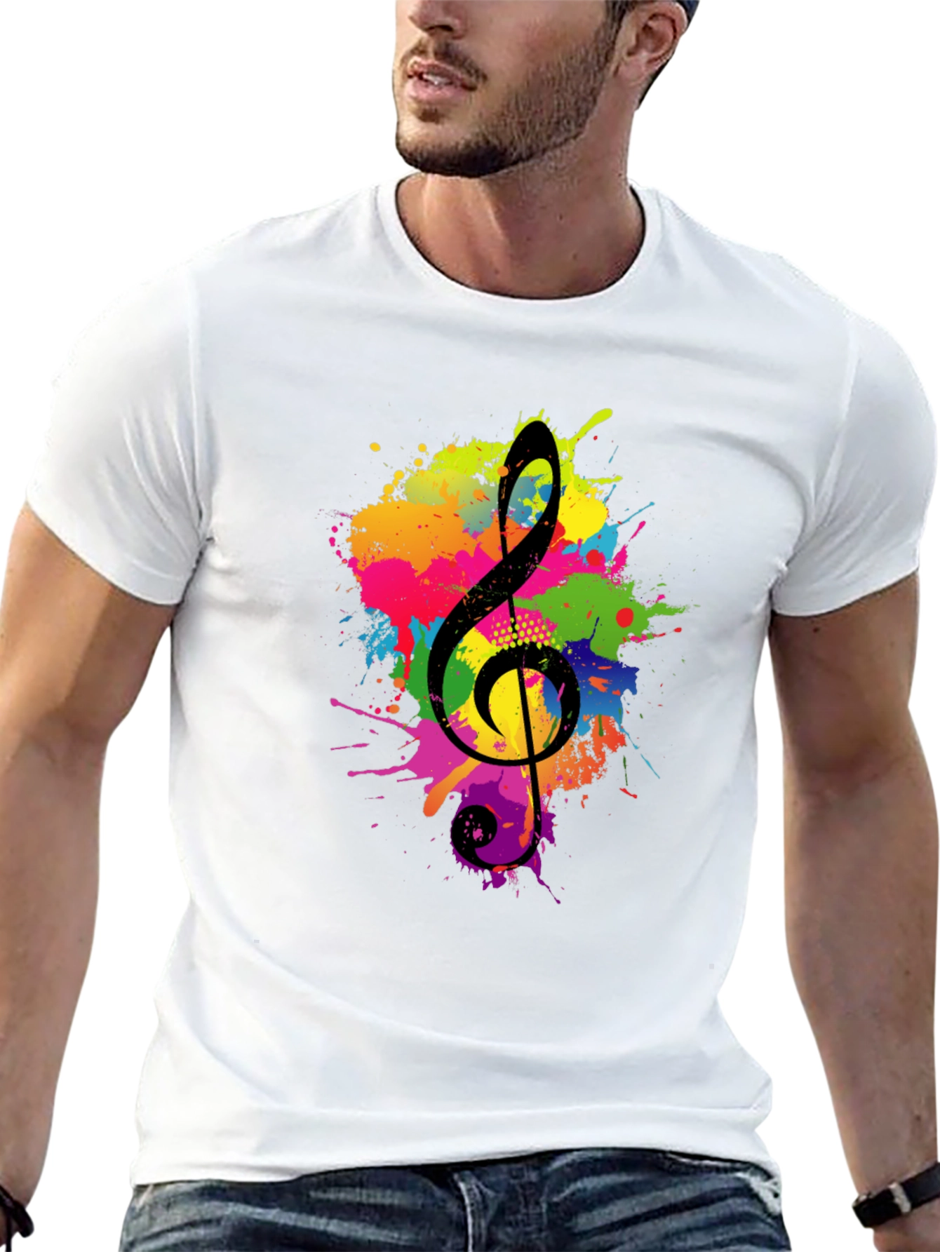 Black Colorful Treble Clef Black Graphic Tee view 13