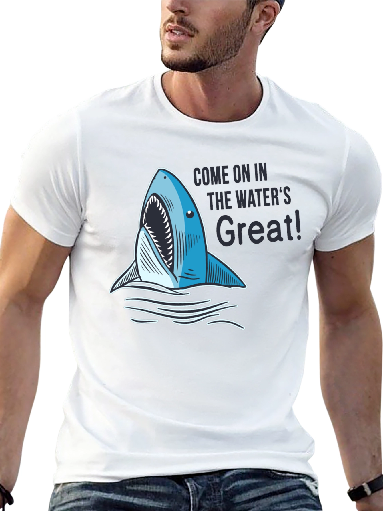 Black Shark Attack T-Shirt - "The Water's Great!" view 13