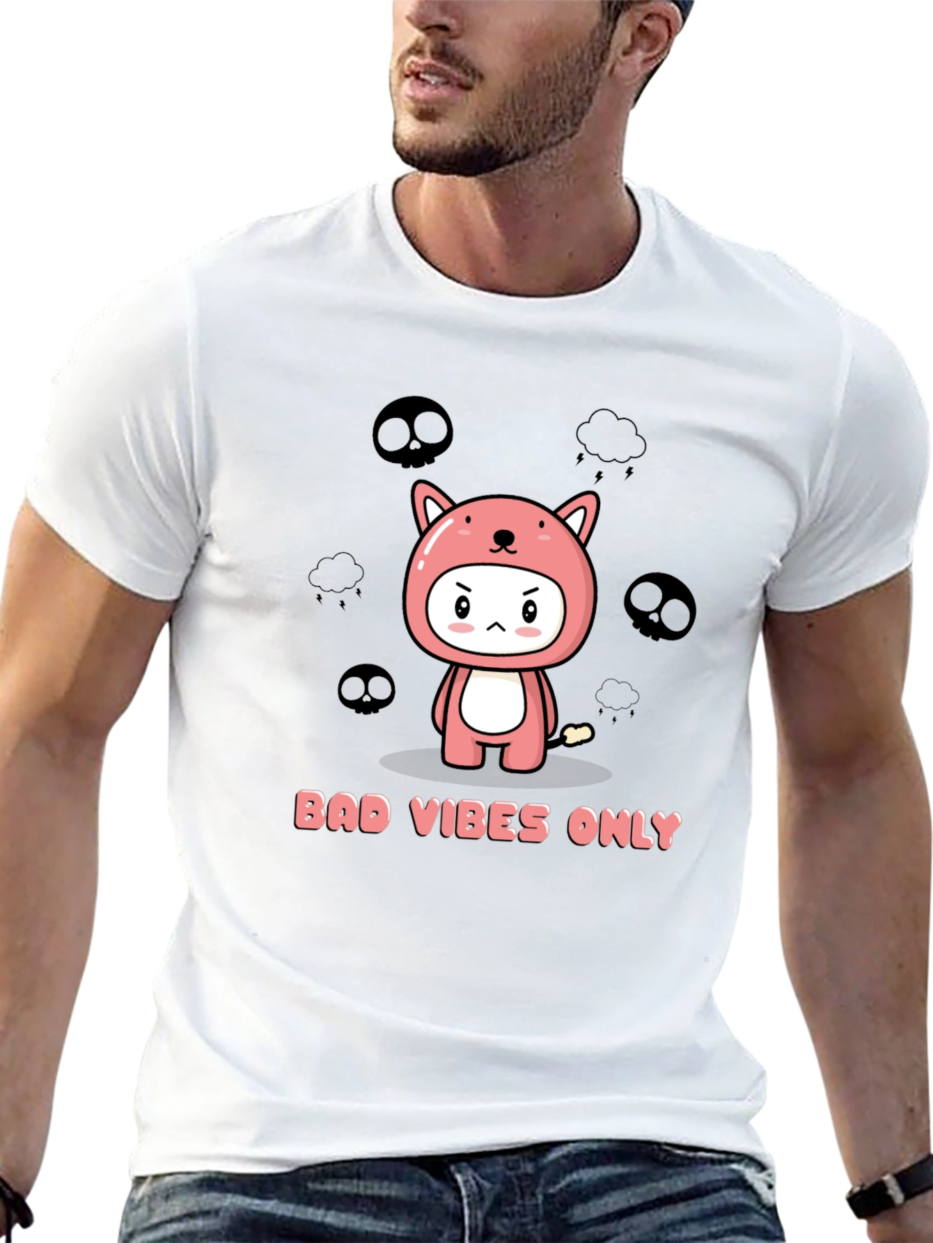 Black Bad Vibes Only Kawaii Graphic T-Shirt view 13