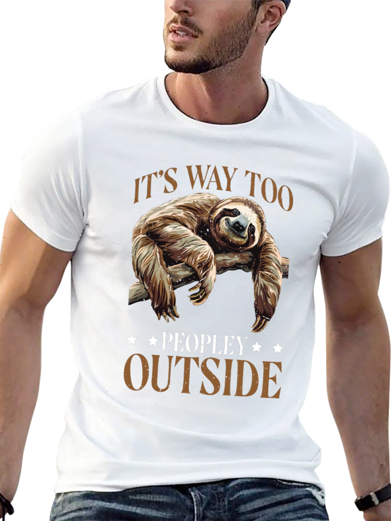 Black Lazy Sloth Graphic Tee: "It's Way Too Peopley Outside" view 13
