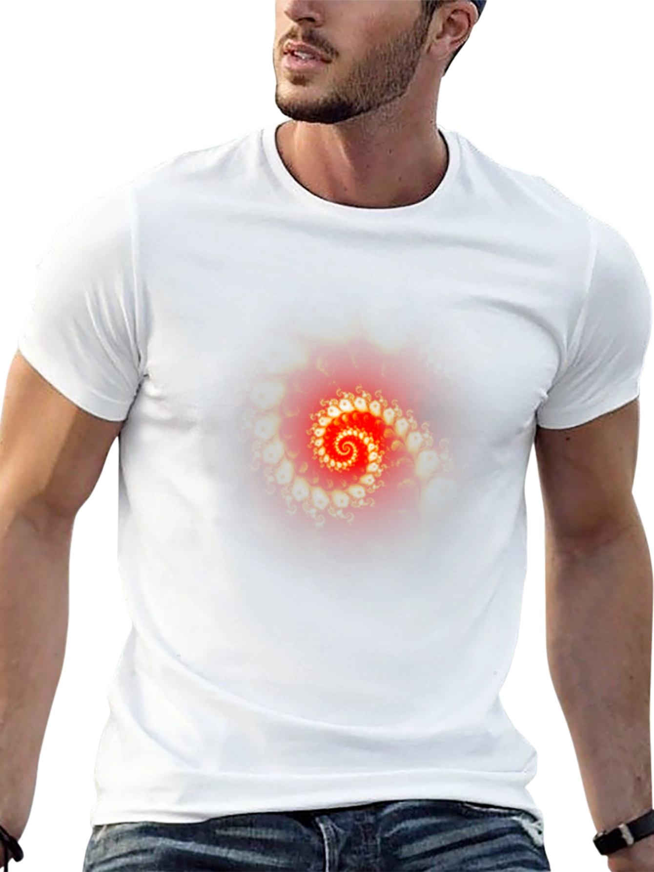 Black Red Fractal Spiral Graphic T-Shirt view 13