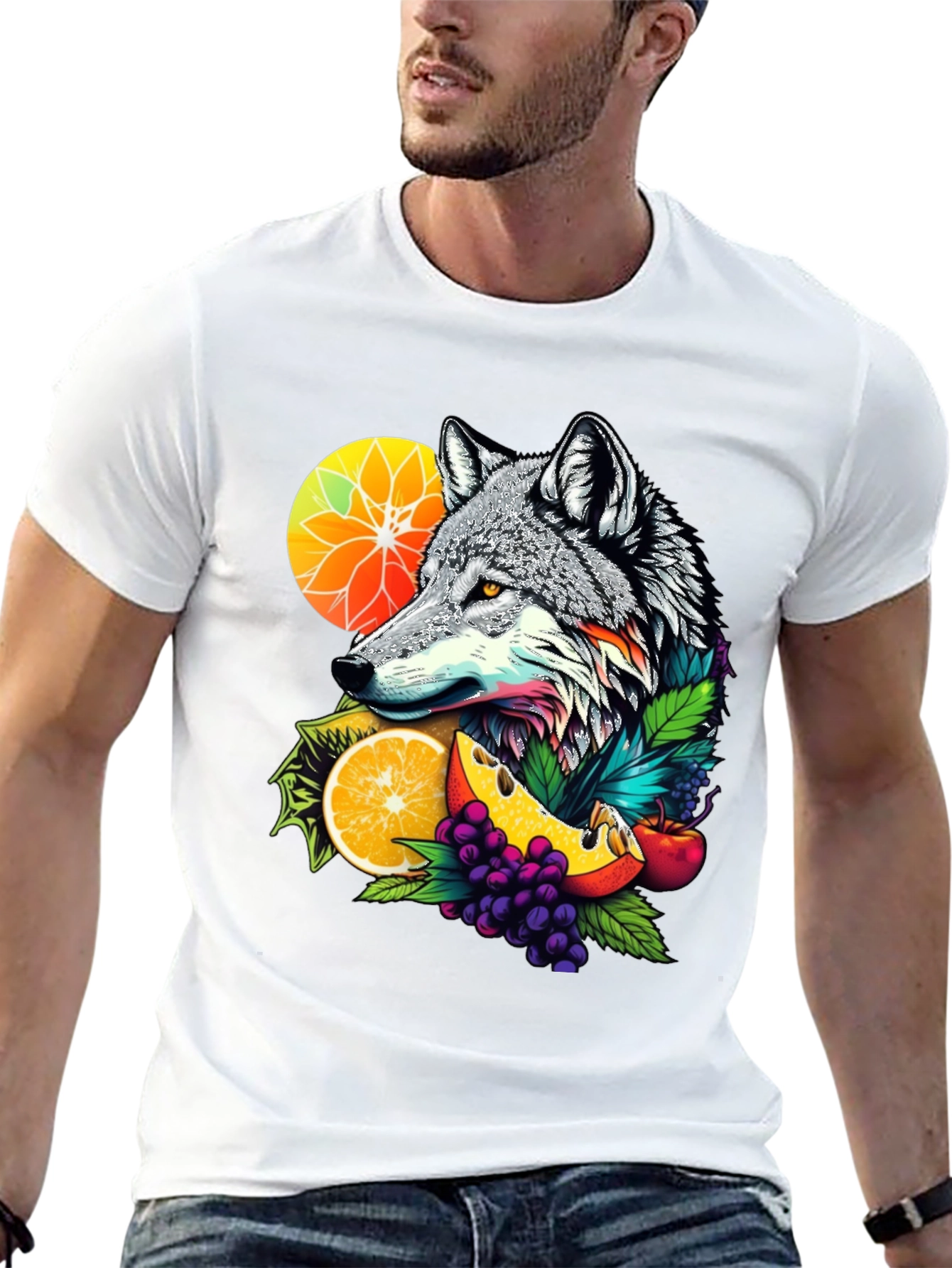 Black Wolf & Fruit Graphic Black T-Shirt view 13