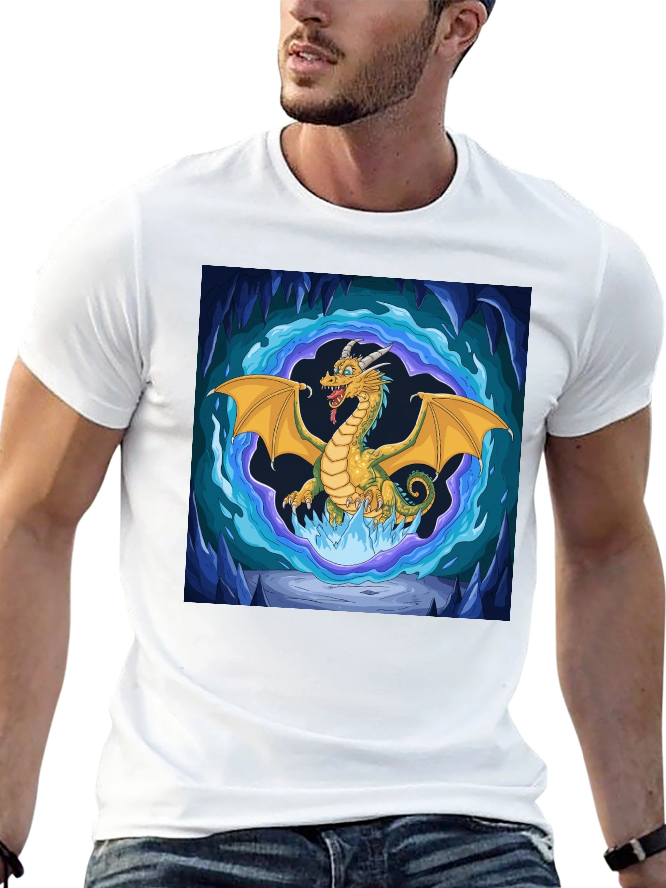 Black Dragon Graphic Tee - Fantasy Art Black T-Shirt view 13
