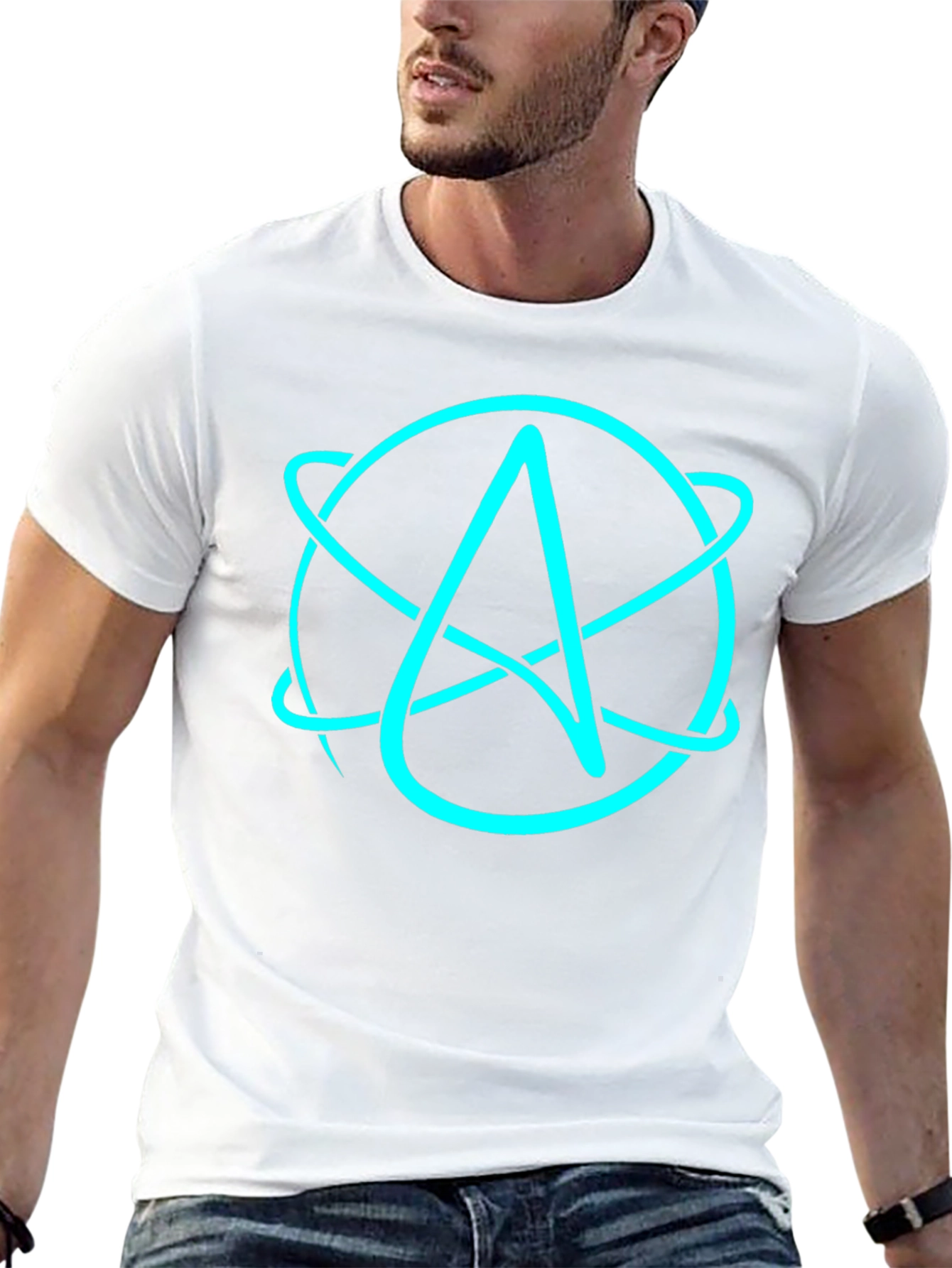 Black Atheist Atom Symbol Black T-Shirt view 13