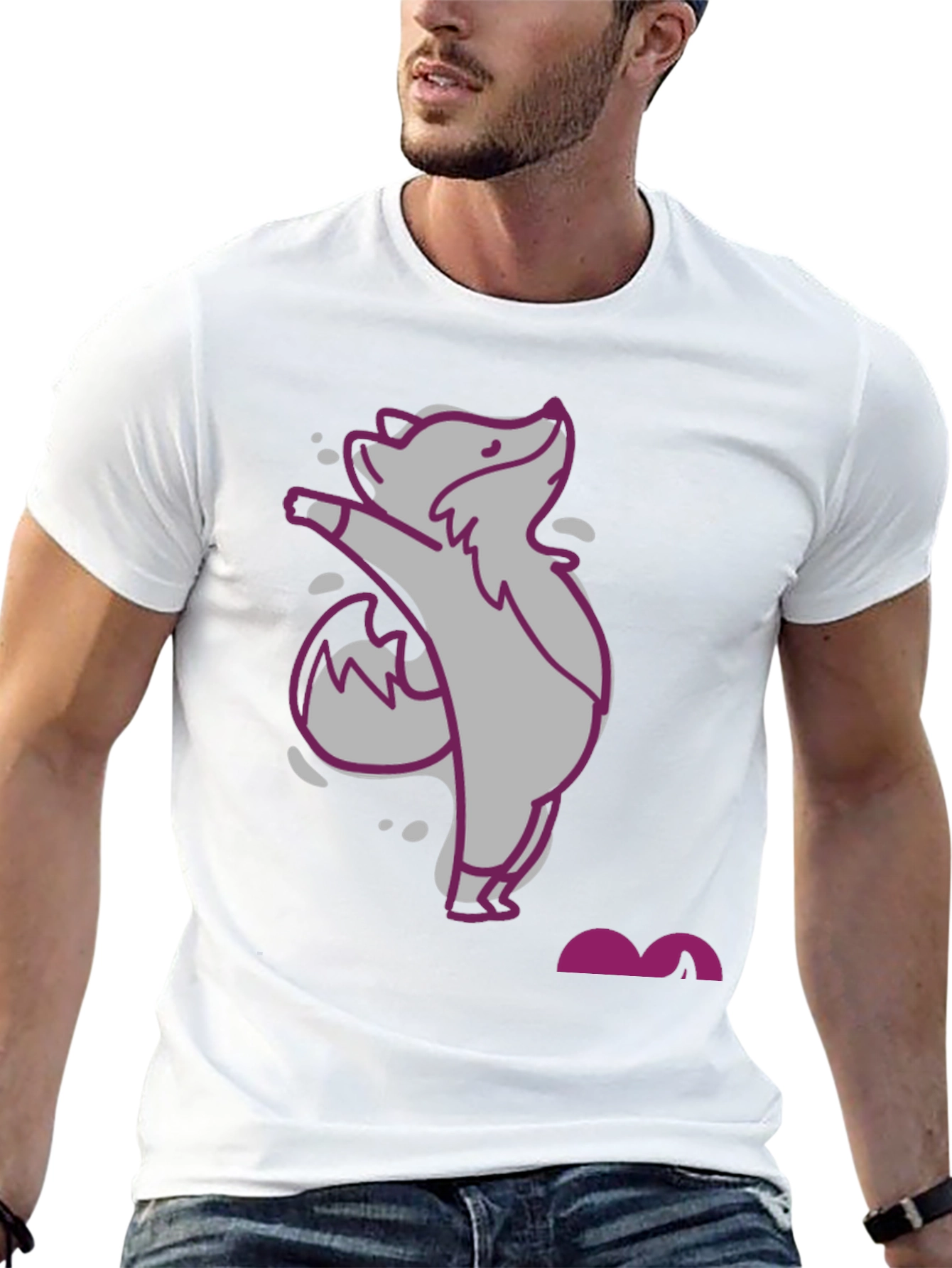Black Cute Cartoon Fox Graphic Tee - Unisex view 13