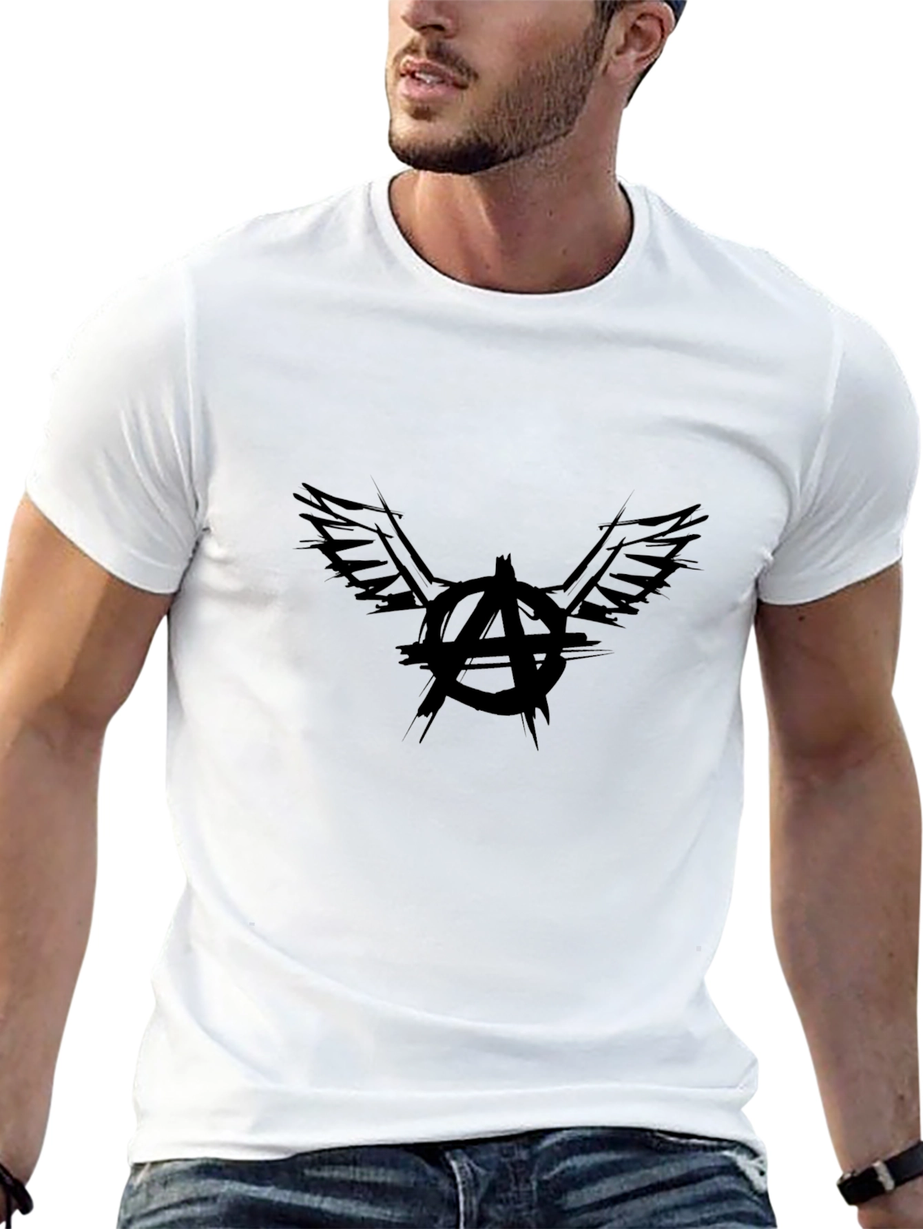 Black Anarchy Wings Graphic Tee - Black Cotton Casual Shirt view 13