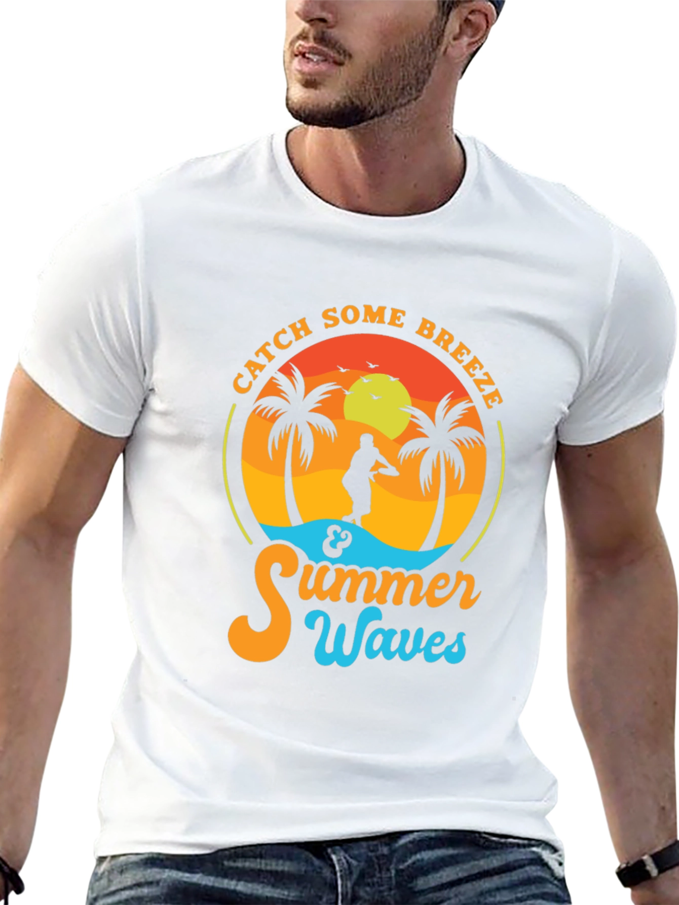 Black Catch Some Breeze Summer Waves Graphic Tee view 13