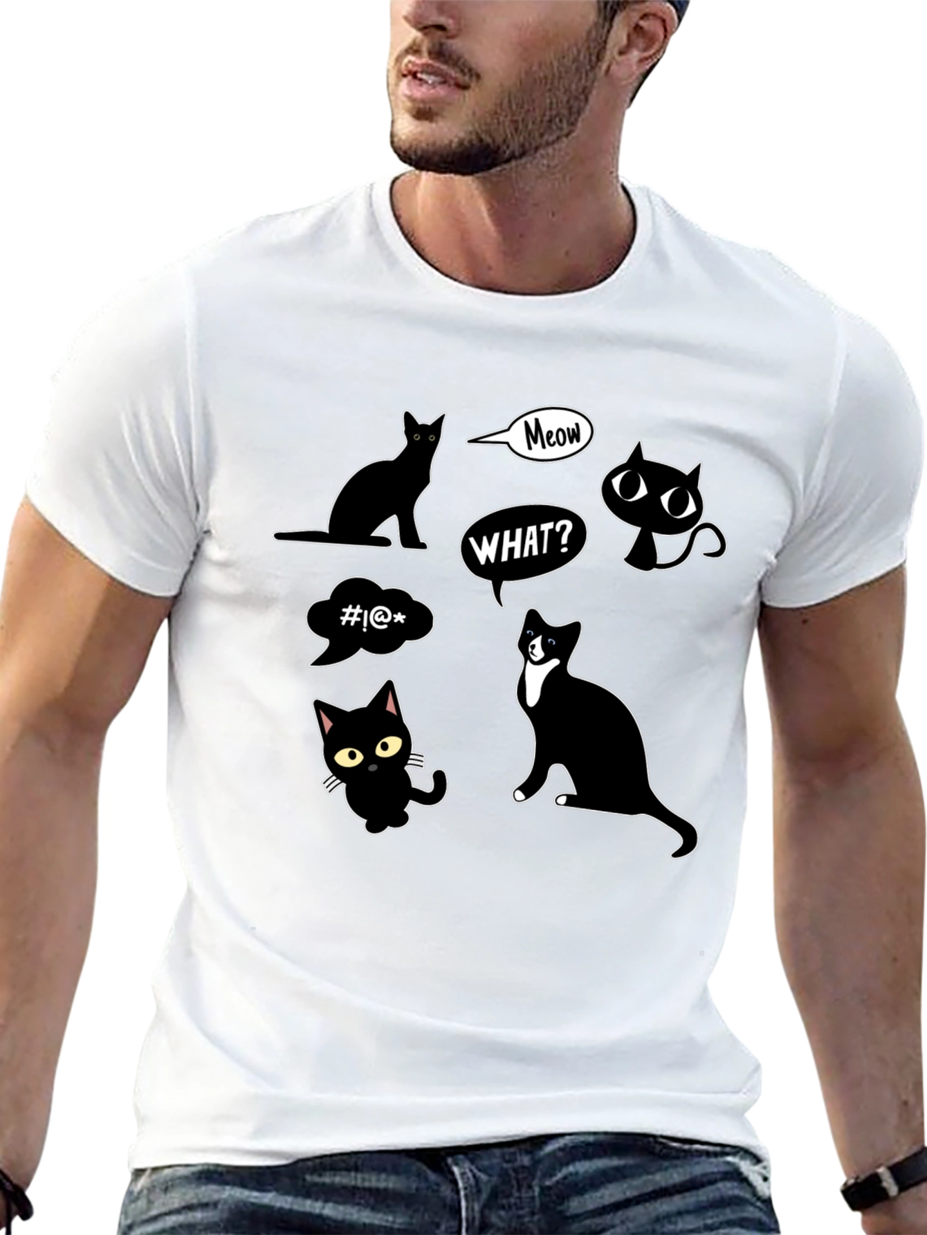Black Funny Cats Graphic Black T-Shirt view 13