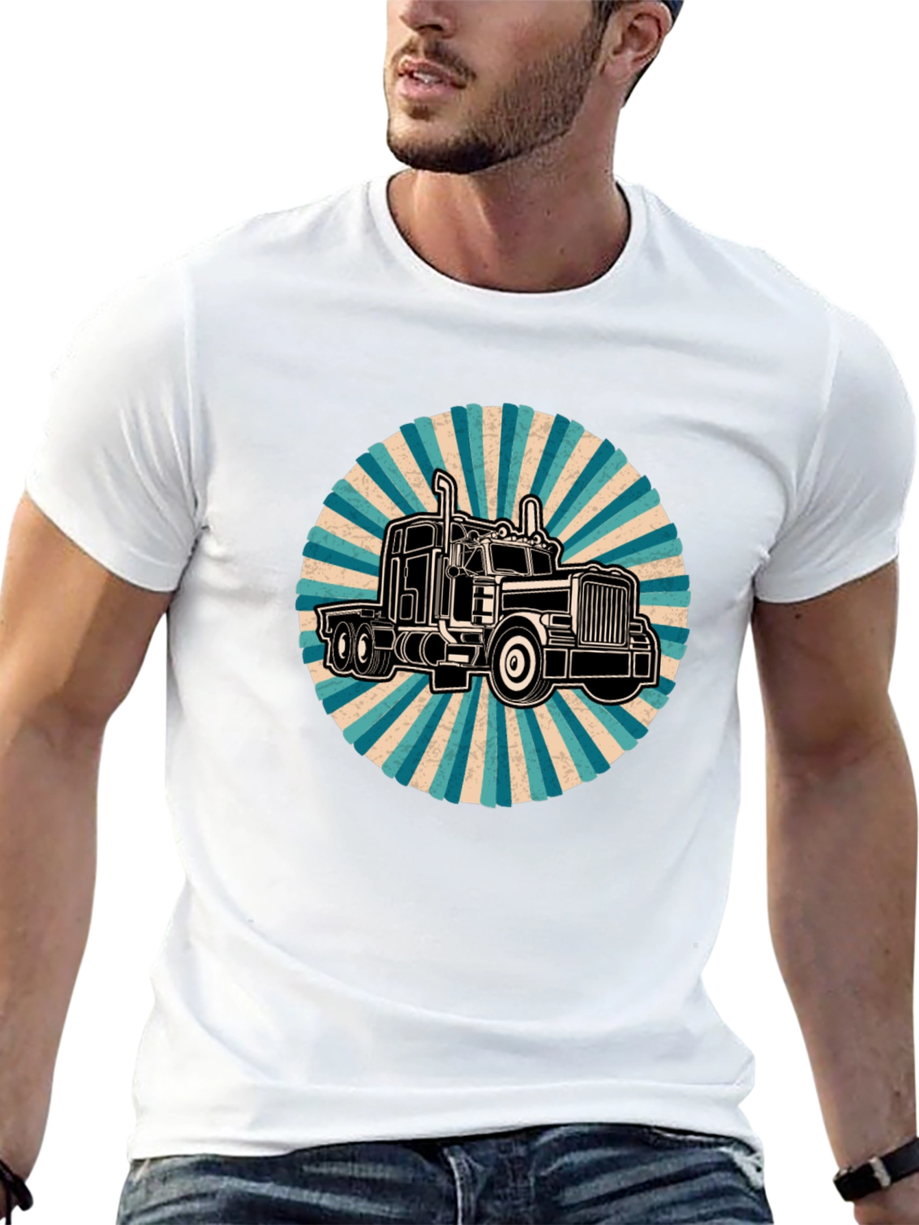 Black Trucker Tee - Retro Style Black T-Shirt view 13