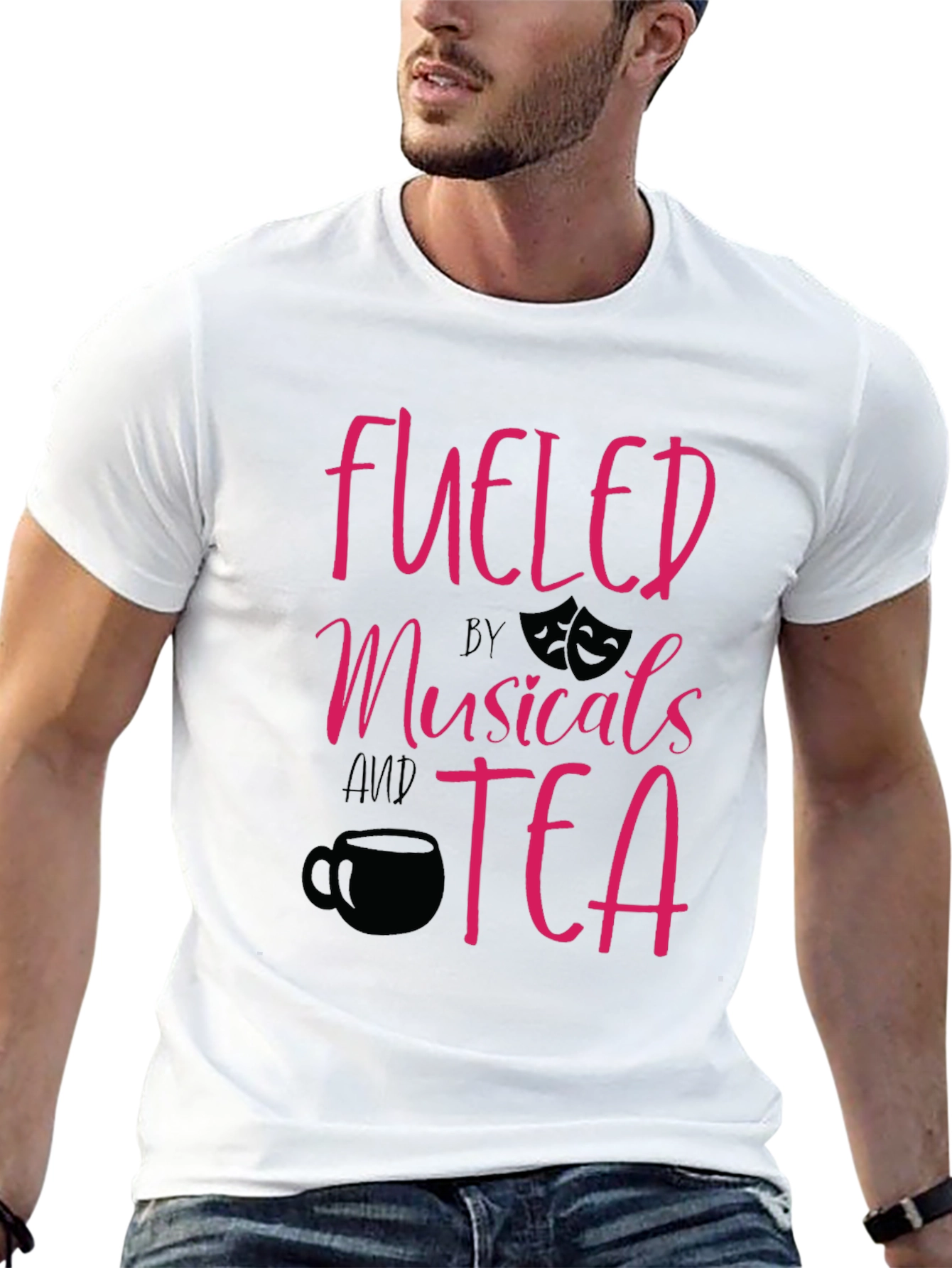 Black Fueled by Musicals and Tea Graphic T-Shirt view 13