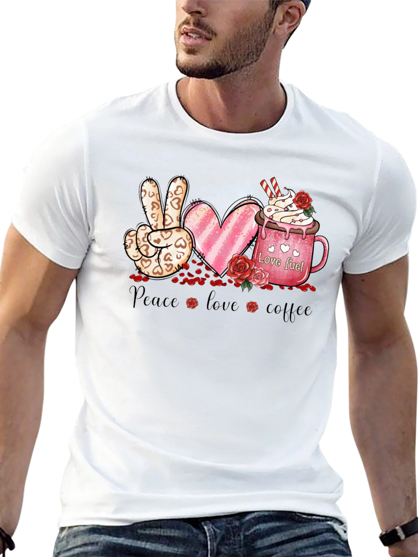 Black Peace Love Coffee Valentine T-Shirt view 13
