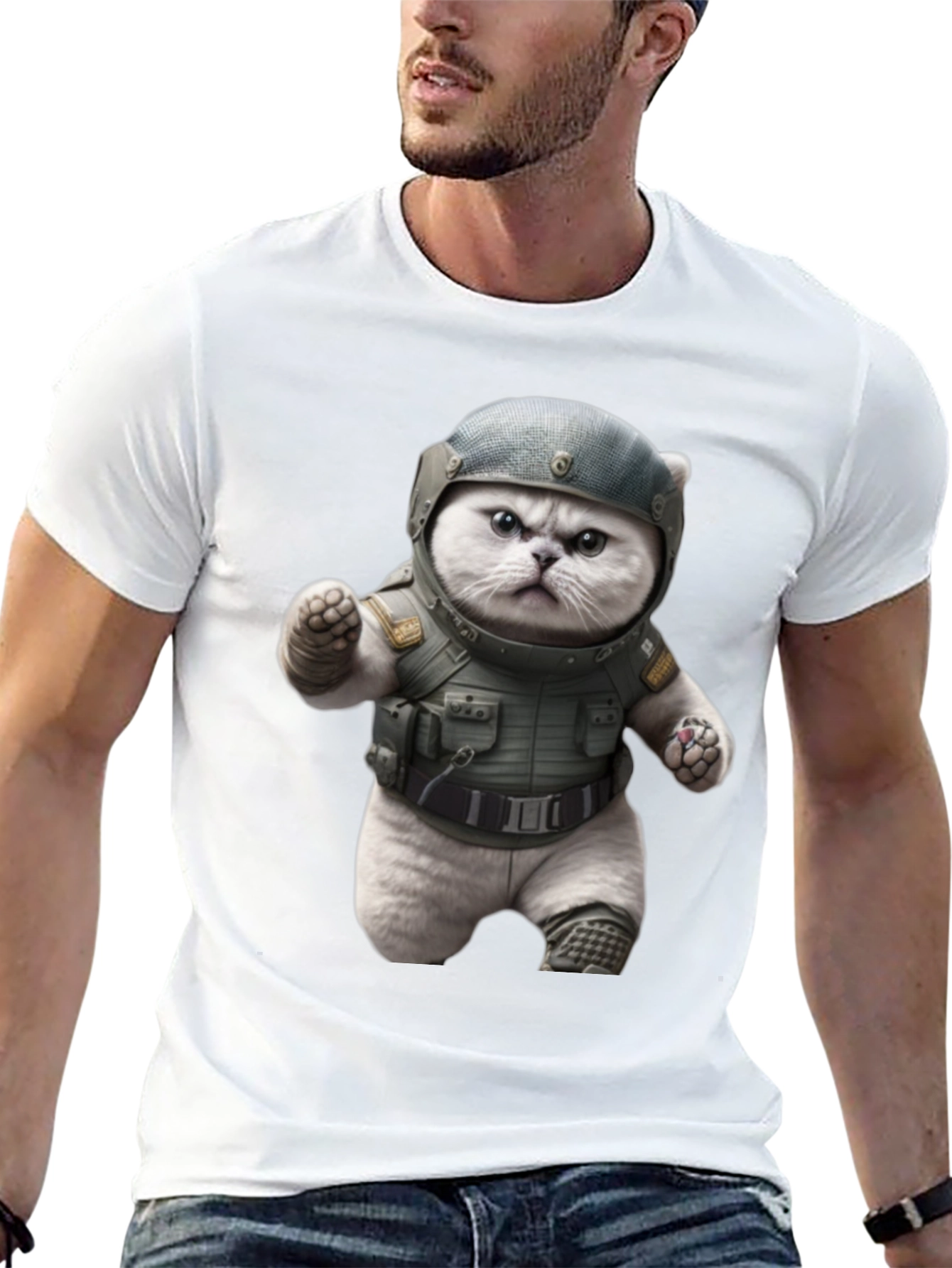 Black Tactical Cat T-Shirt - Military Grade Humor view 13