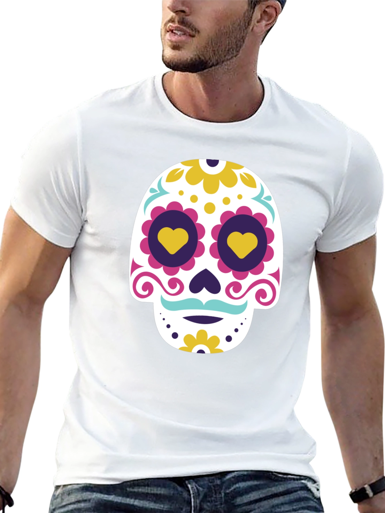 Black Black T-Shirt with Colorful Sugar Skull Graphic view 13