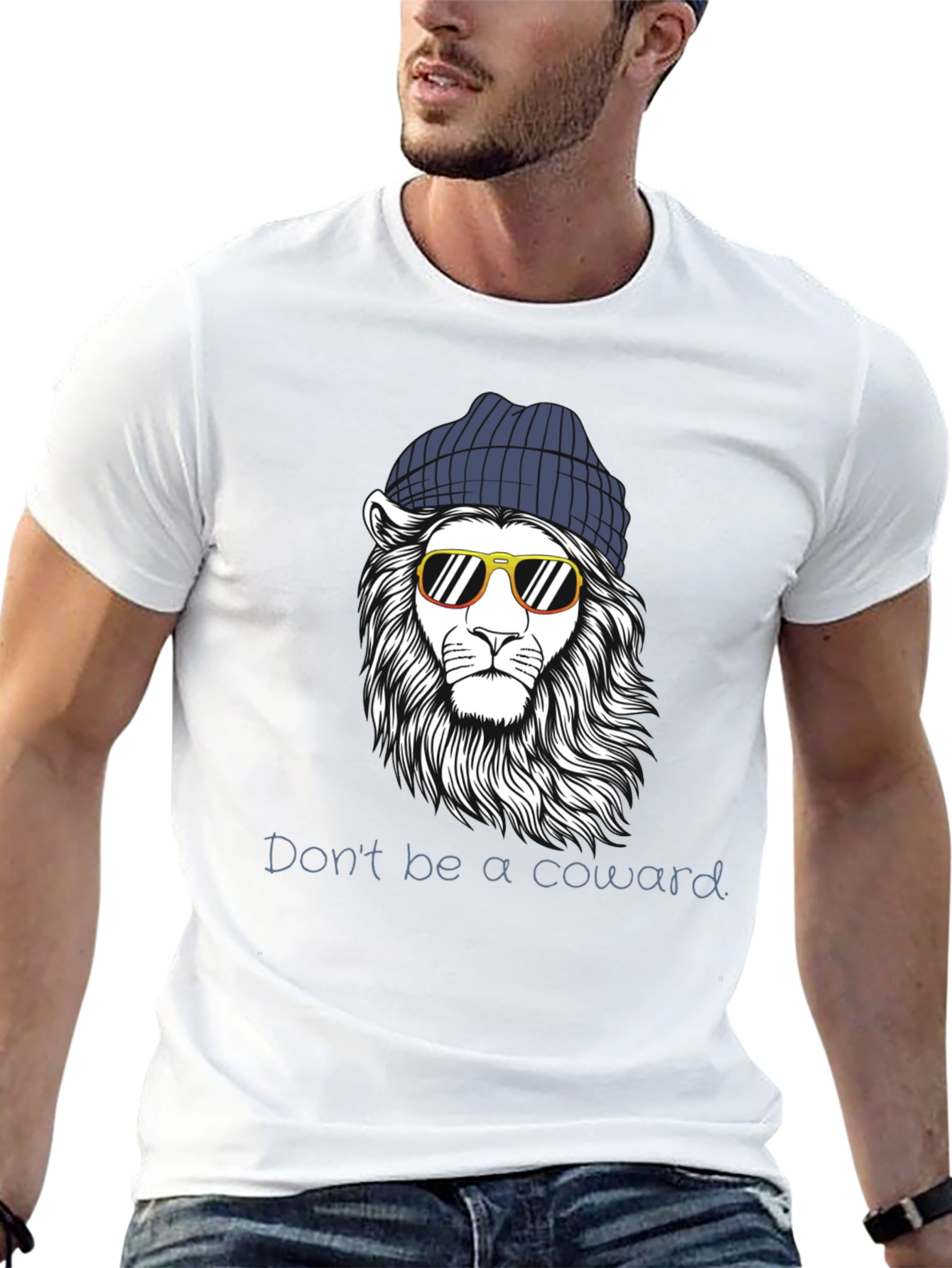 Black Cool Lion Graphic Tee - Don't Be A Coward view 13