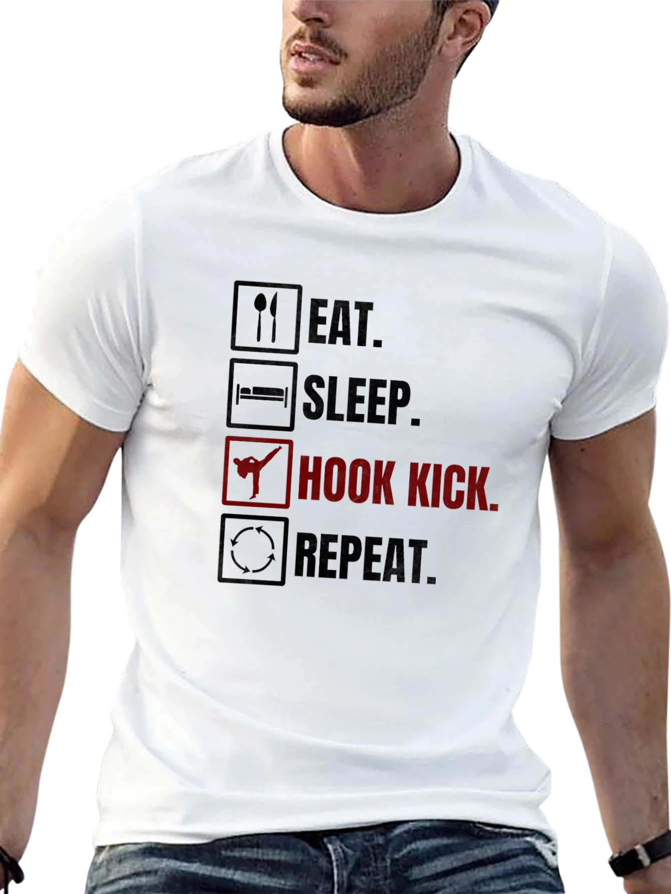 Black Eat Sleep Hook Kick Repeat Graphic T-Shirt view 13