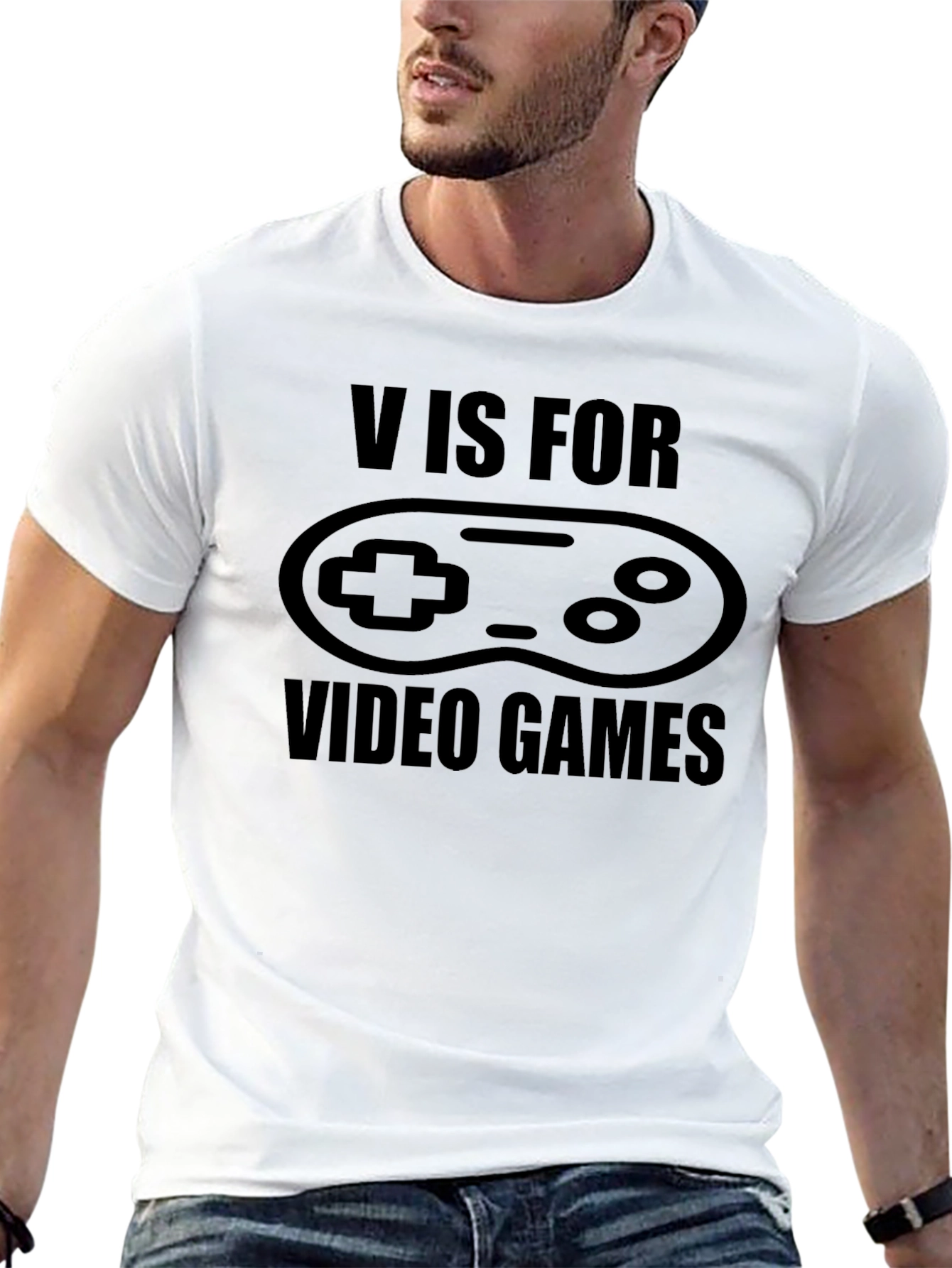 Black V is for Video Games Black T-Shirt view 13