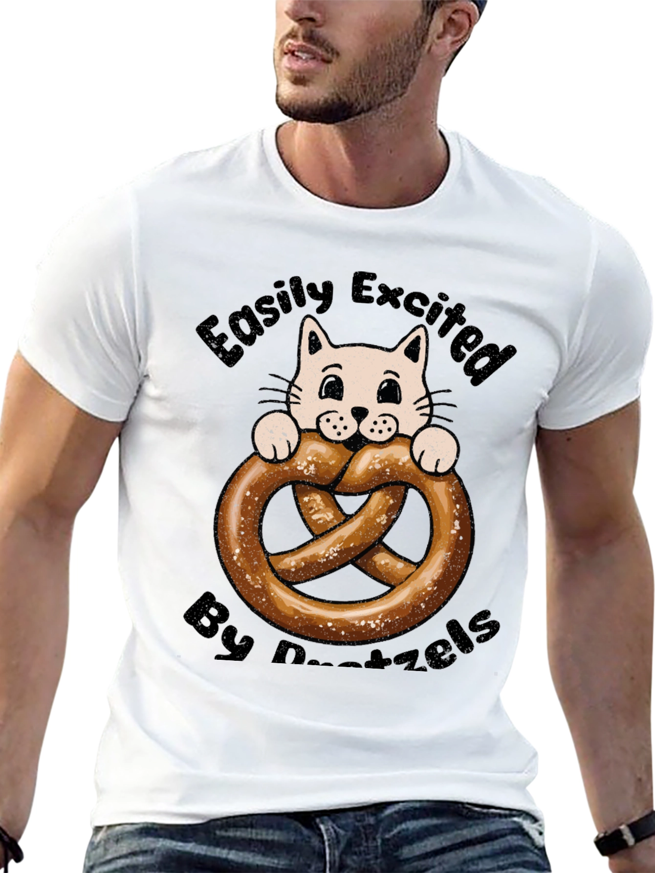 Black Easily Excited By Pretzels Cat T-Shirt view 13