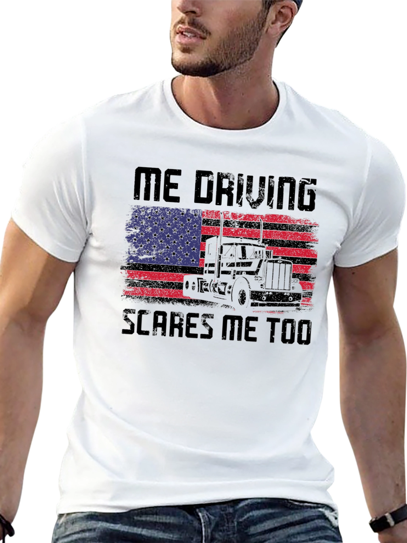 Black Trucker T-Shirt: Me Driving Scares Me Too! view 13