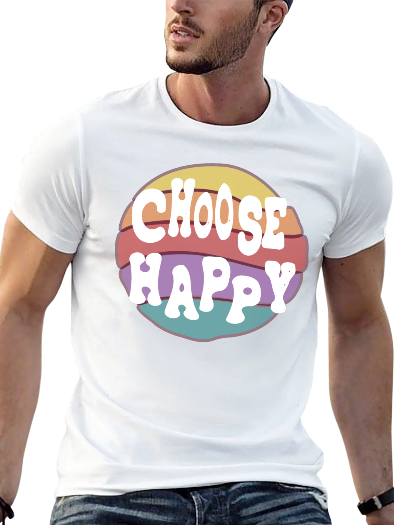 Black Choose Happy Retro T-Shirt - Positive Vibes Tee view 13