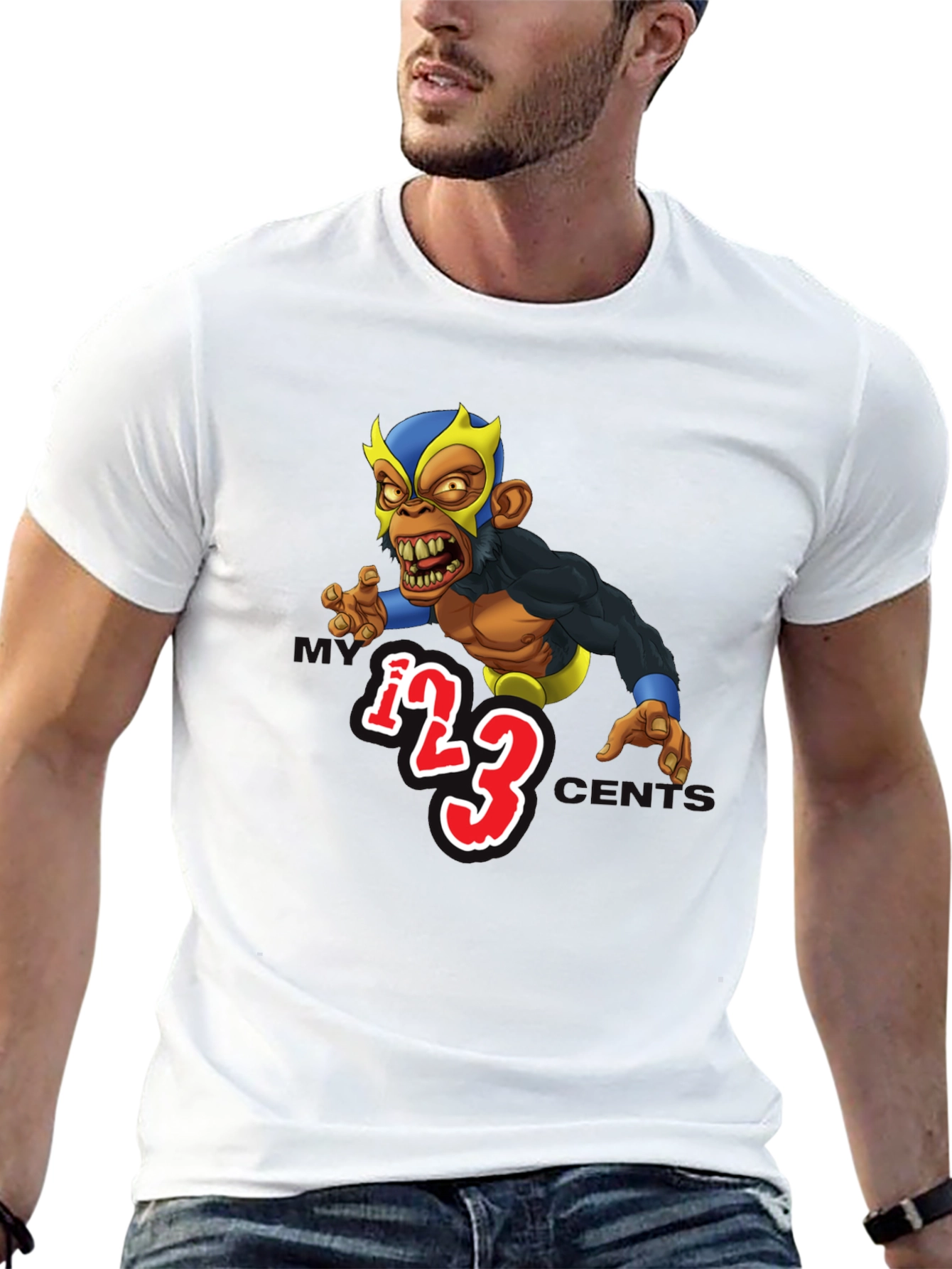 Black Wrestling Monkey Cartoon Graphic Black T-Shirt view 13