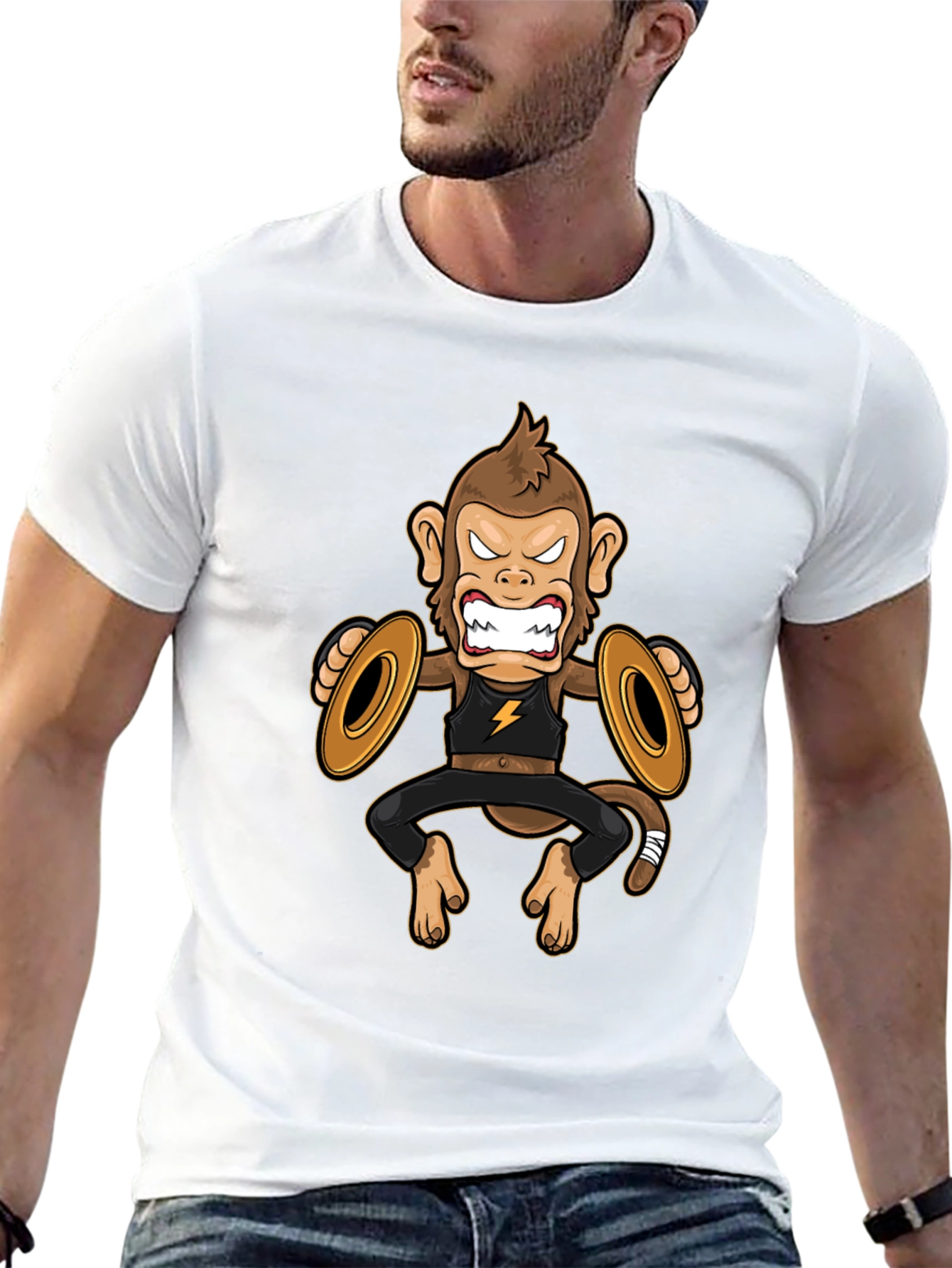 Black Monkey Cymbals Black T-Shirt Funny Graphic Tee view 13