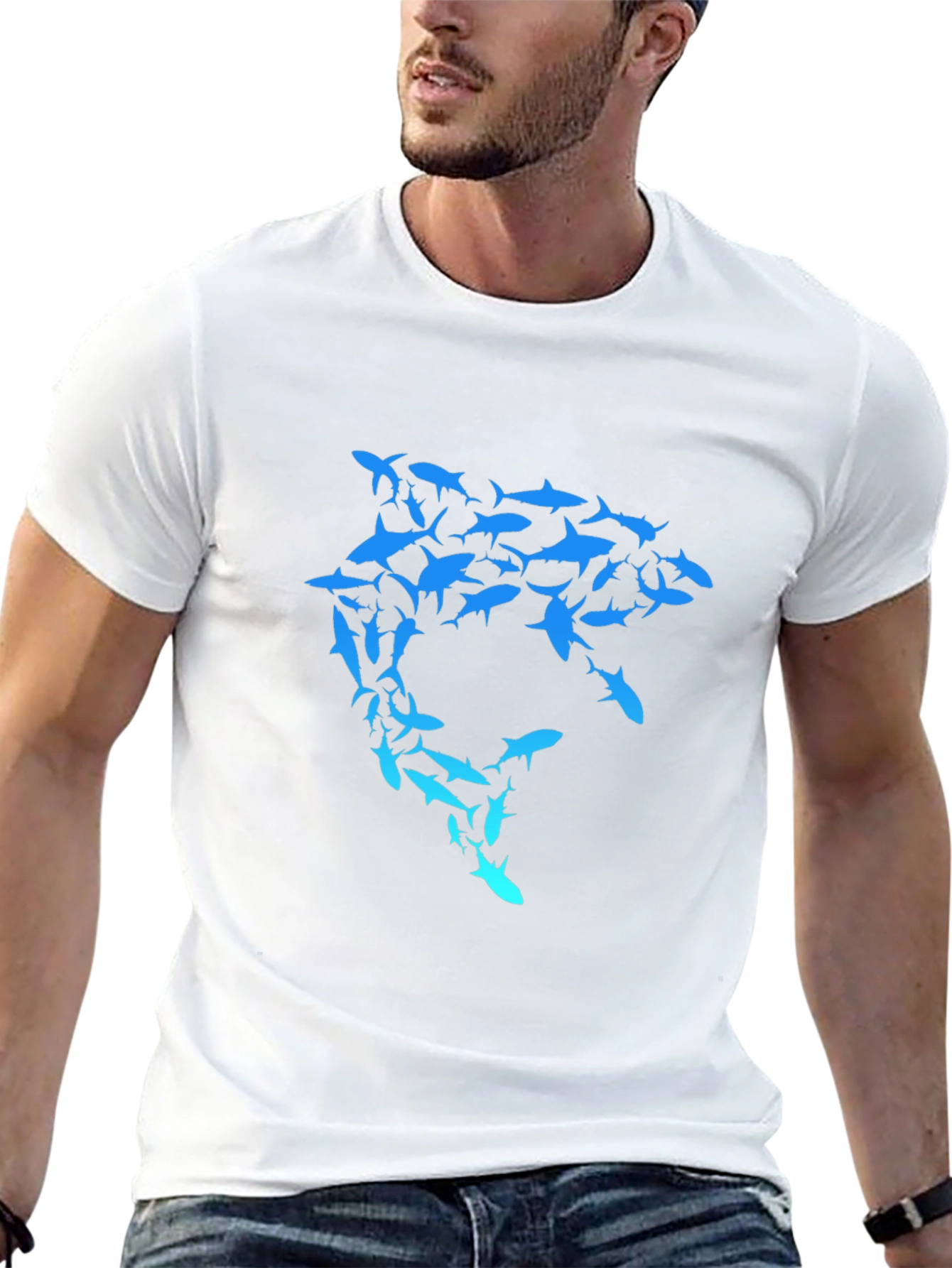 Black Shark Swarm Graphic T-Shirt - Unique Design view 13