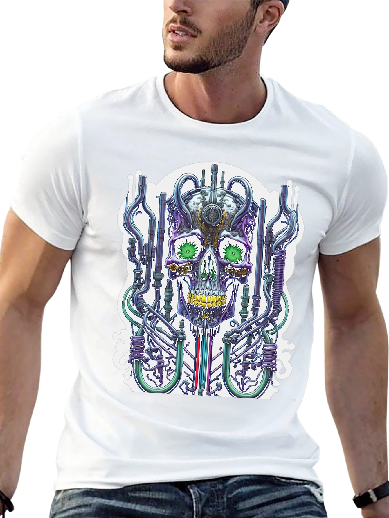 Black Cyberpunk Skull T-Shirt - Unique Graphic Tee view 13