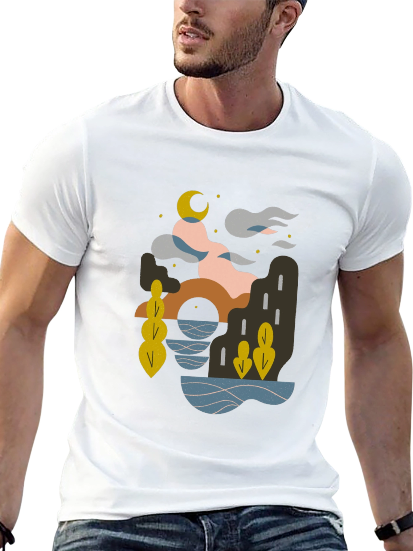 Black Abstract Moonlit Graphic T-Shirt view 13