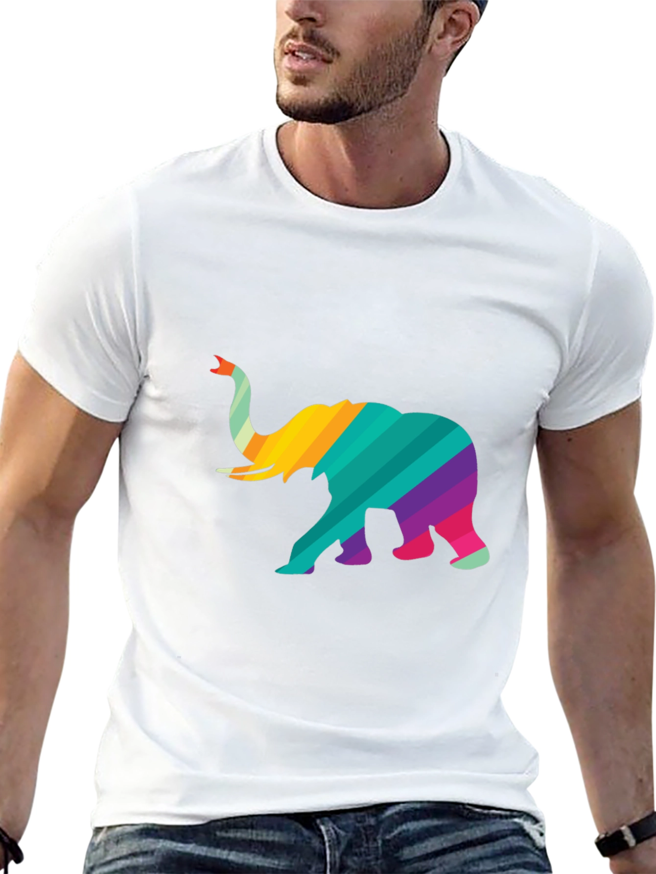 Black Rainbow Striped Elephant Graphic Tee - Unique Design view 13