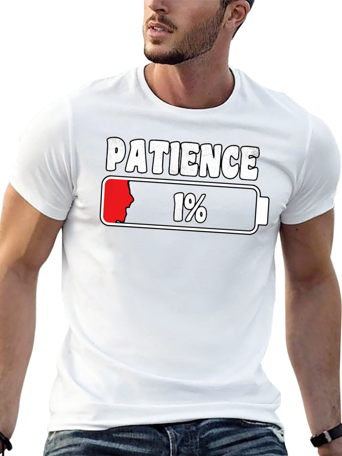 Black Patience 1% Low Battery Graphic T-Shirt view 13