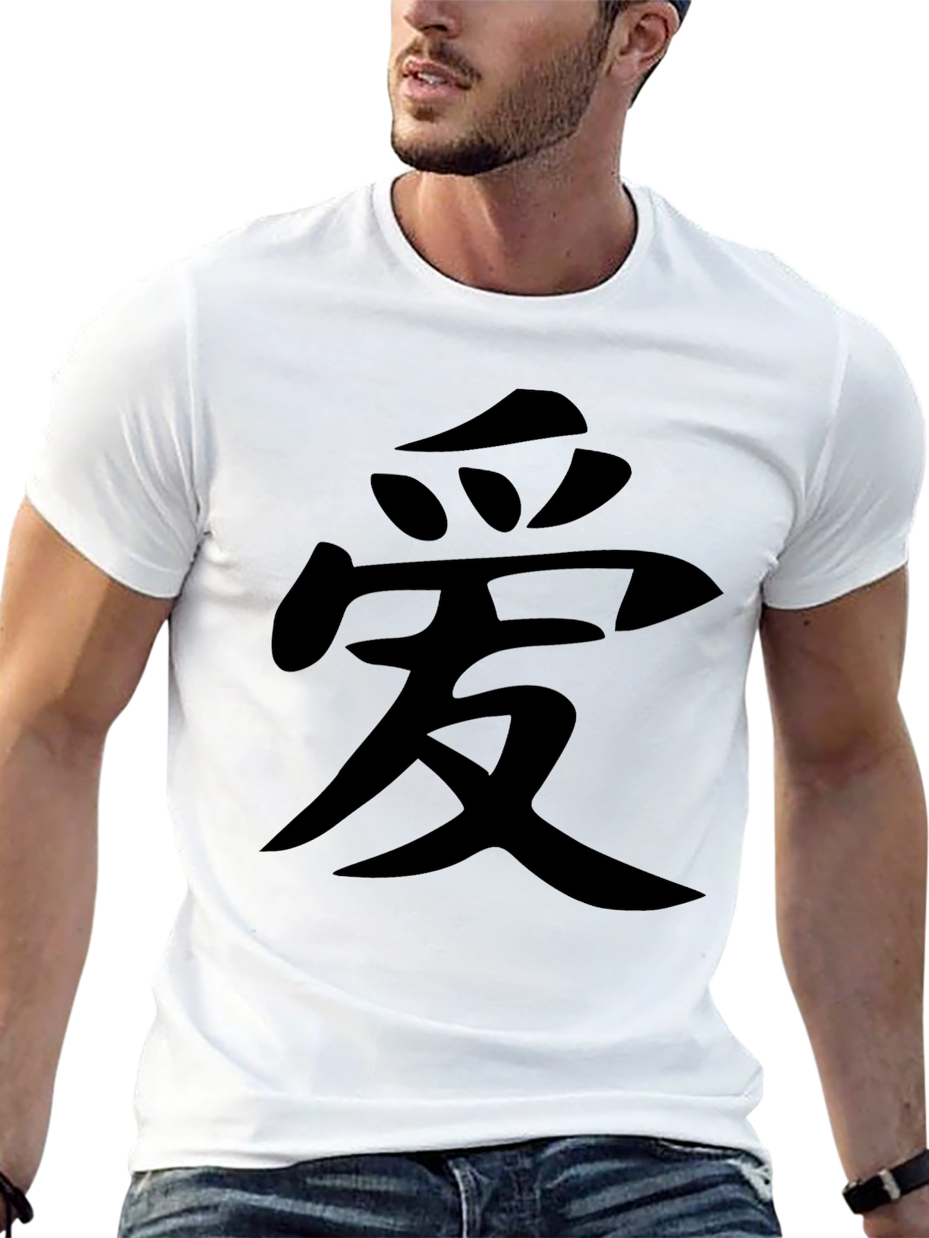 Black Men's Black T-Shirt with Chinese Symbol view 13