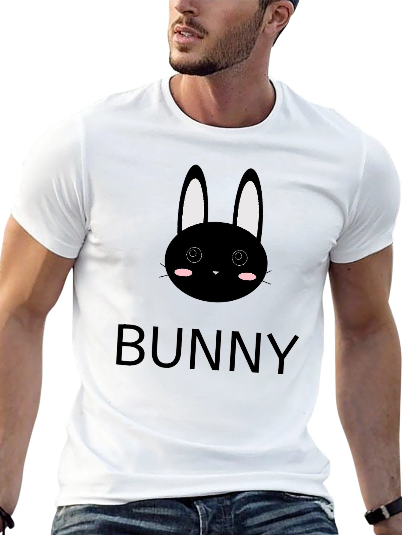 Black Cute Bunny Graphic Black T-Shirt view 13
