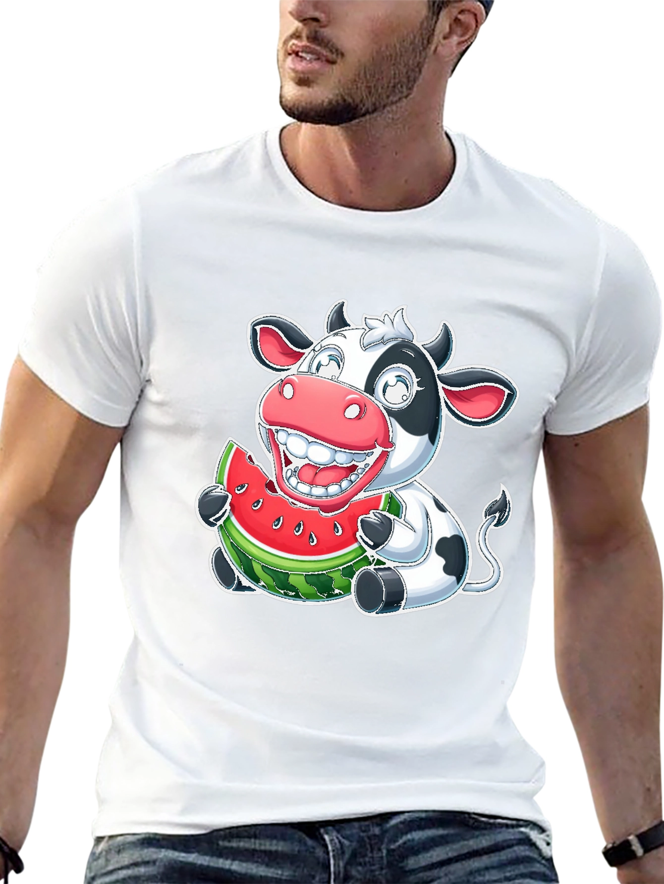 Black Funny Cow Watermelon Graphic T-Shirt view 13