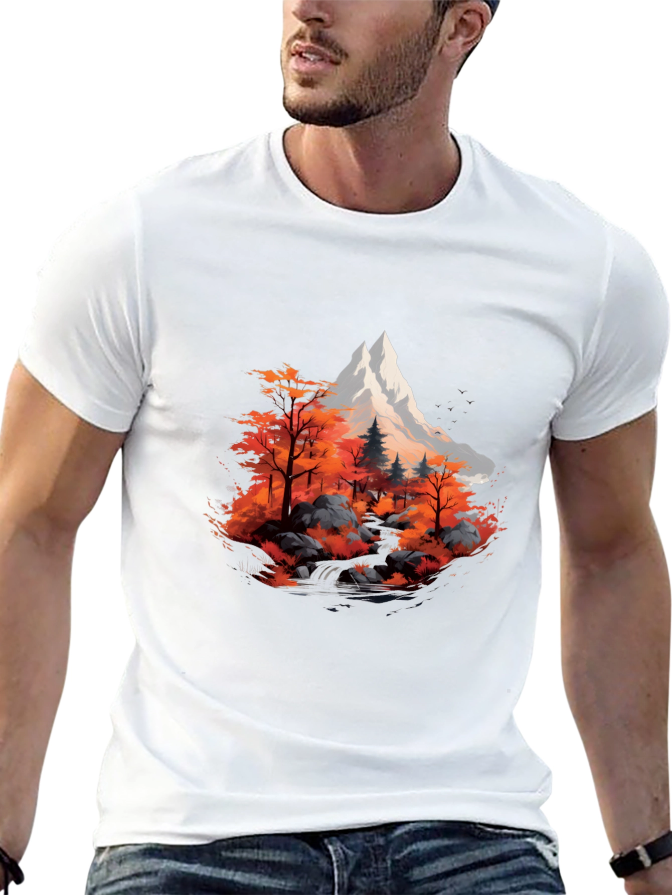 Black Mountain & Autumn Forest Graphic Black Tee view 13
