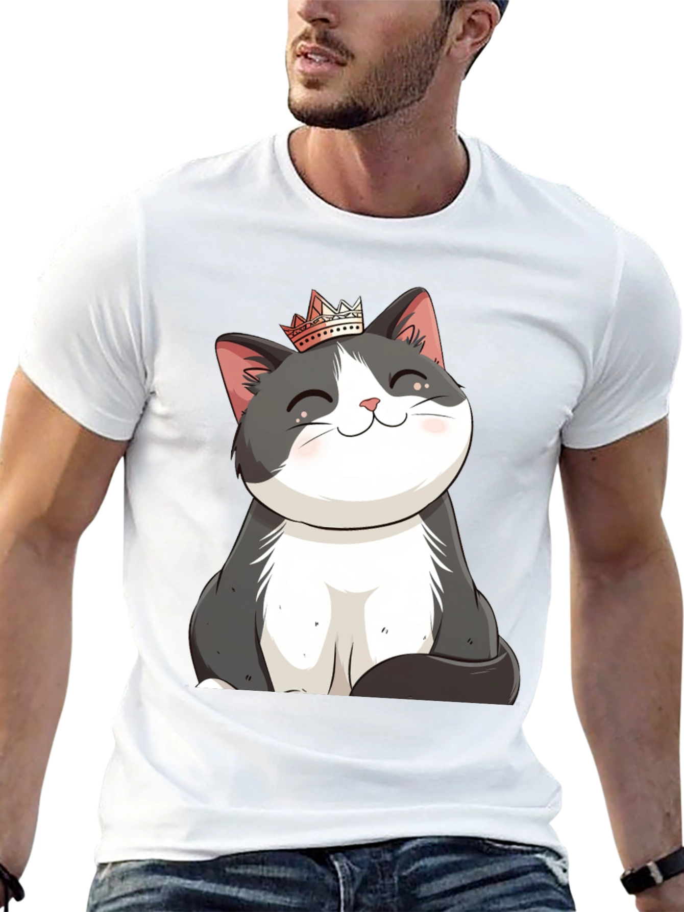 Black Cute Cat Crown T-Shirt - Men's Black Tee view 13