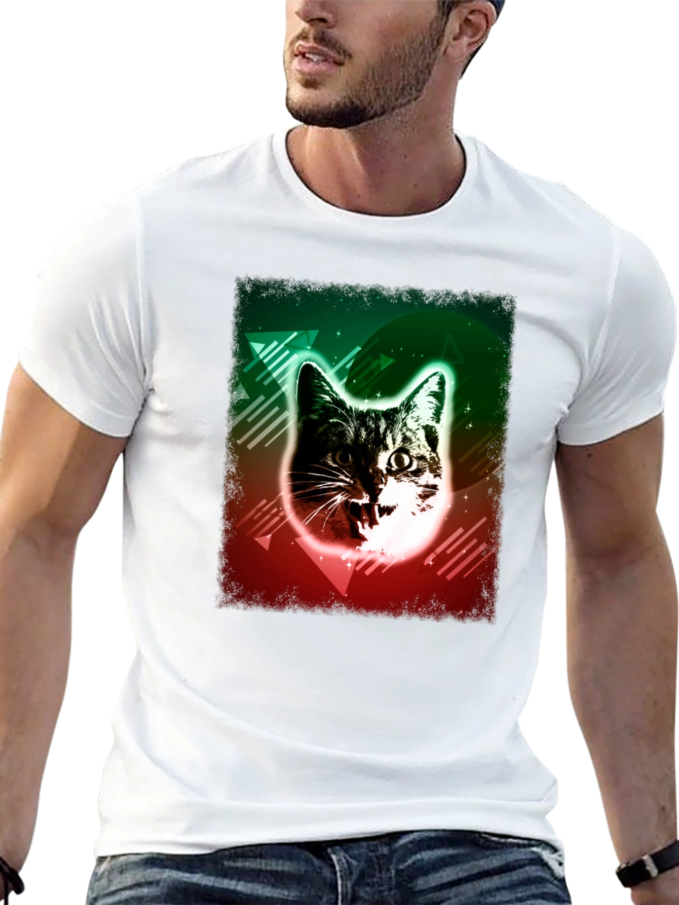 Black Retro Cat Graphic Tee - Black Cotton Comfort view 13