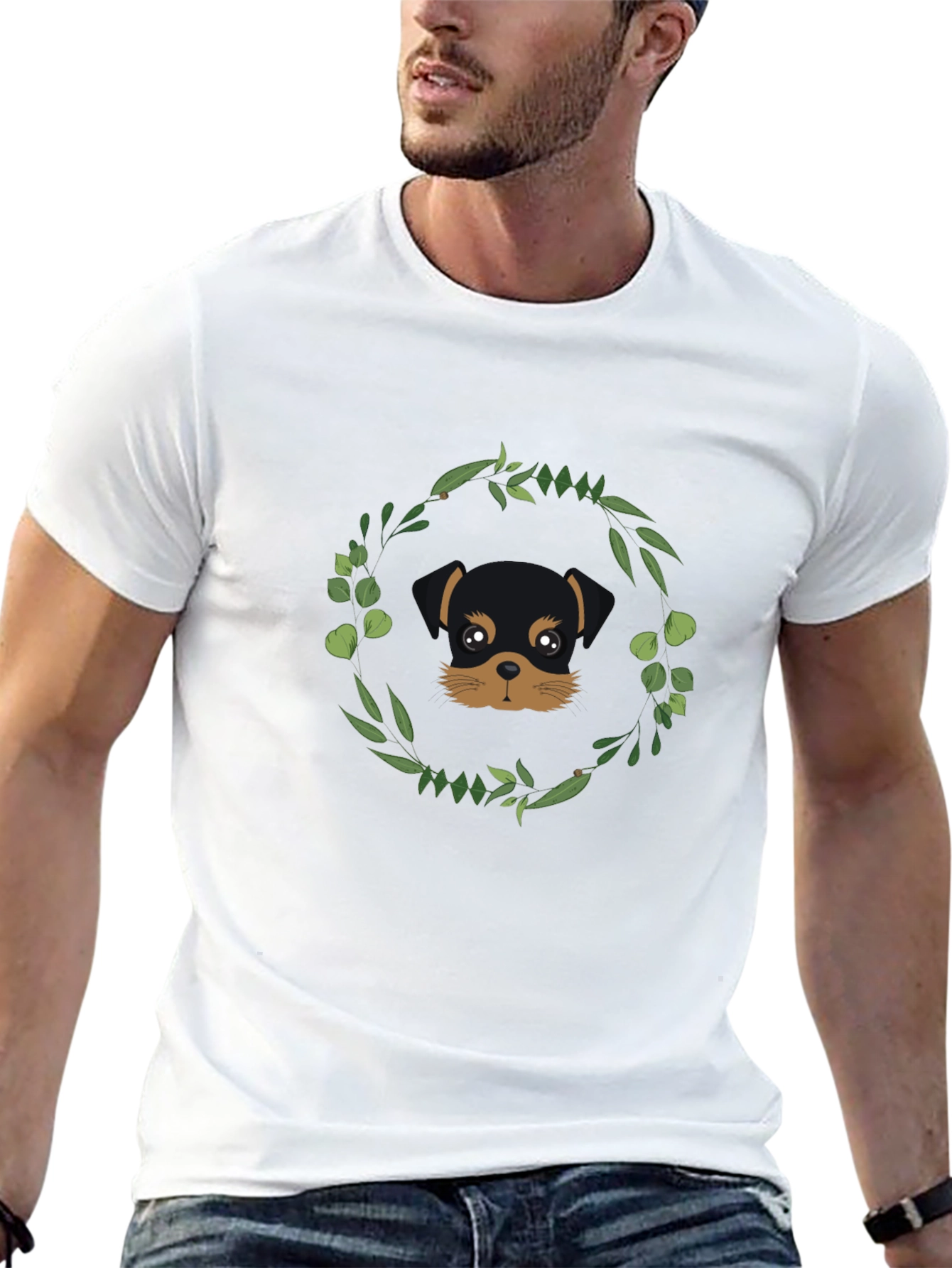 Black Dog Lover T-Shirt - Rottweiler Puppy with Floral Wreath view 13