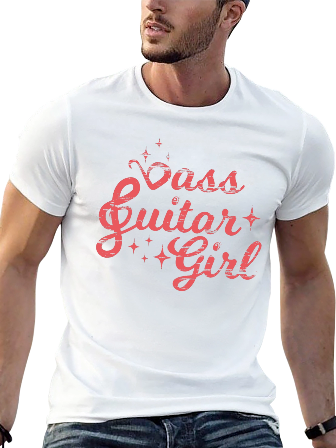 Black Bass Guitar Girl Graphic Tee - Black Cotton T-Shirt view 13